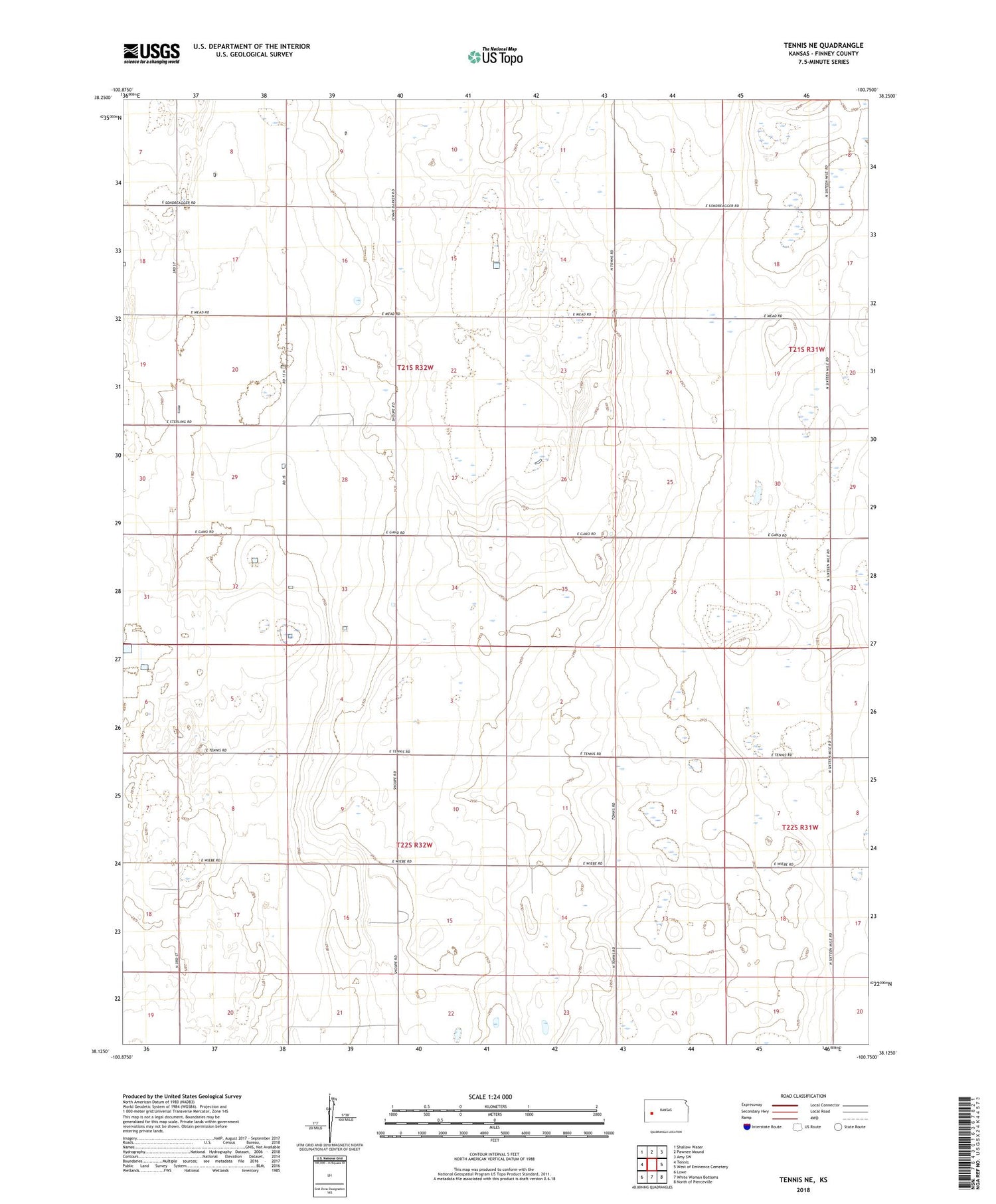 Tennis NE Kansas US Topo Map Image