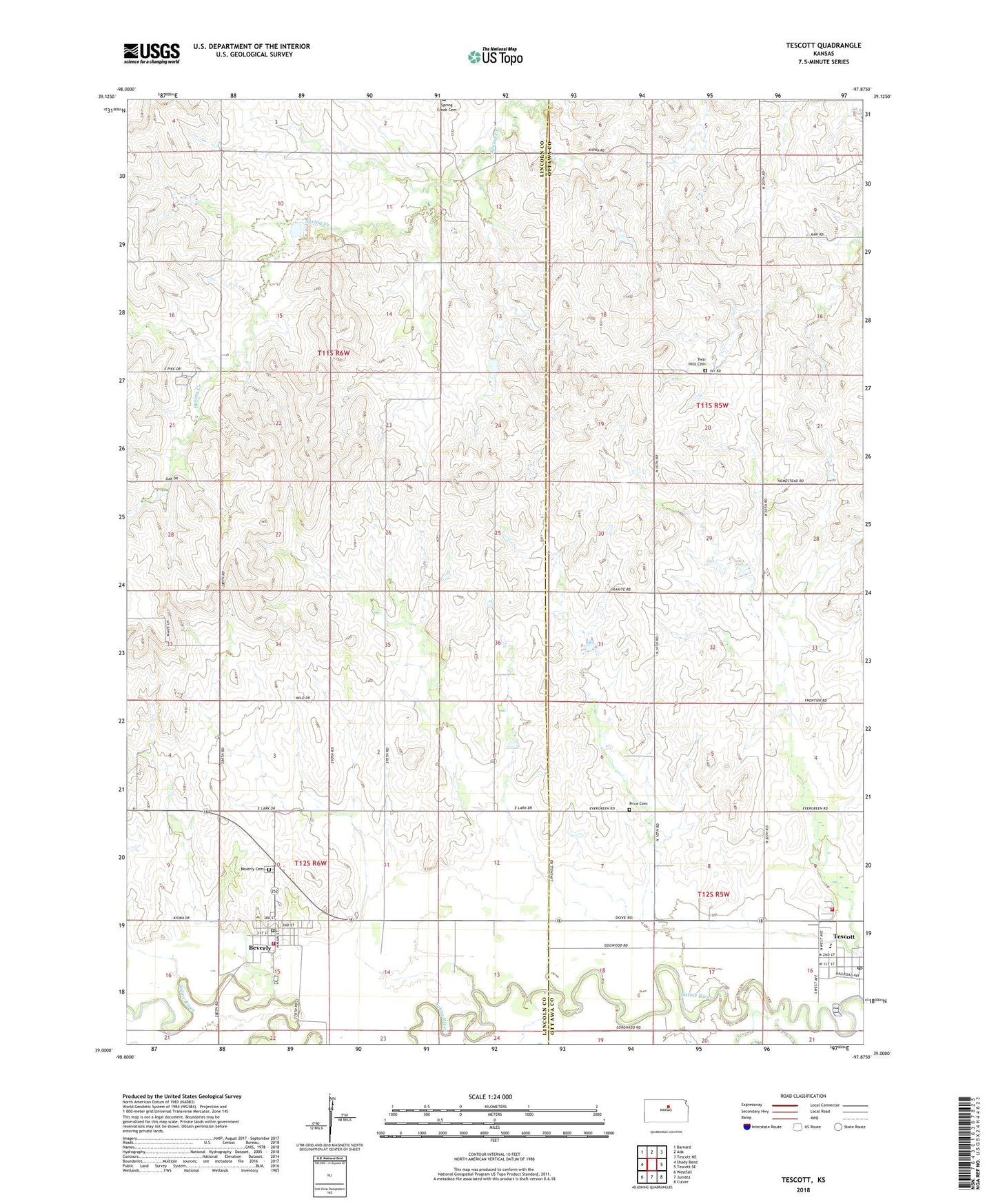 Tescott Kansas US Topo Map Image