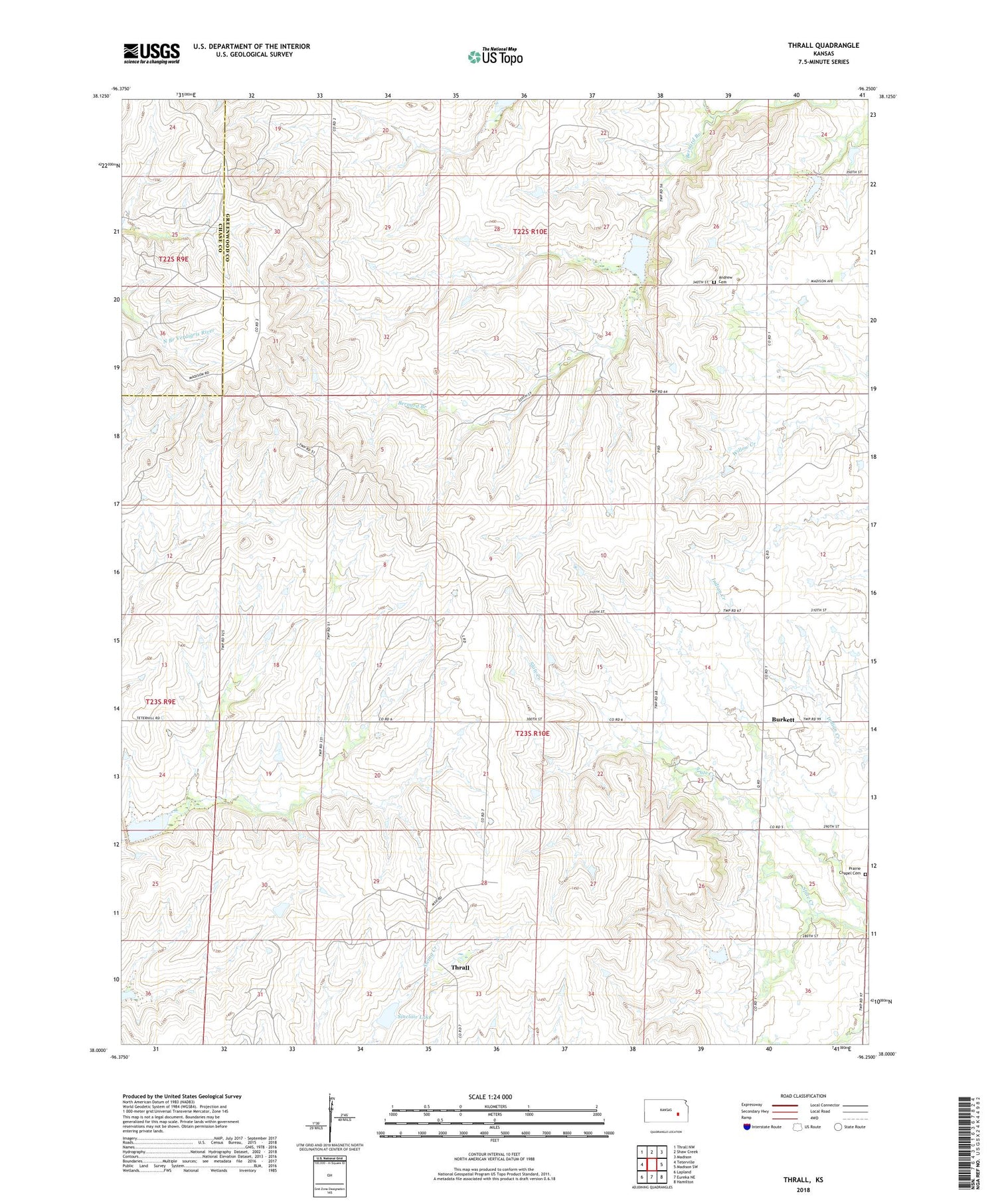 Thrall Kansas US Topo Map Image