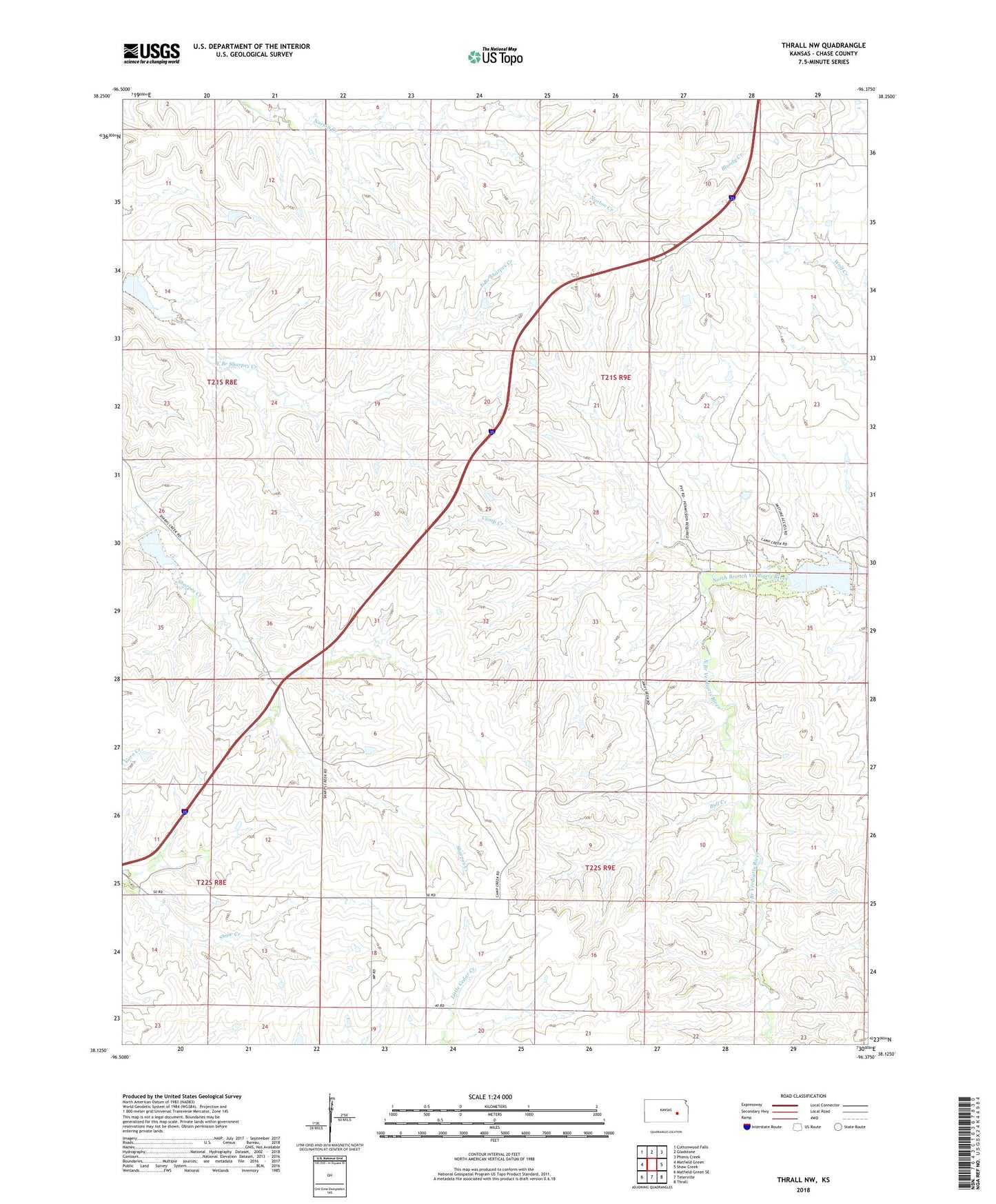 Thrall NW Kansas US Topo Map Image