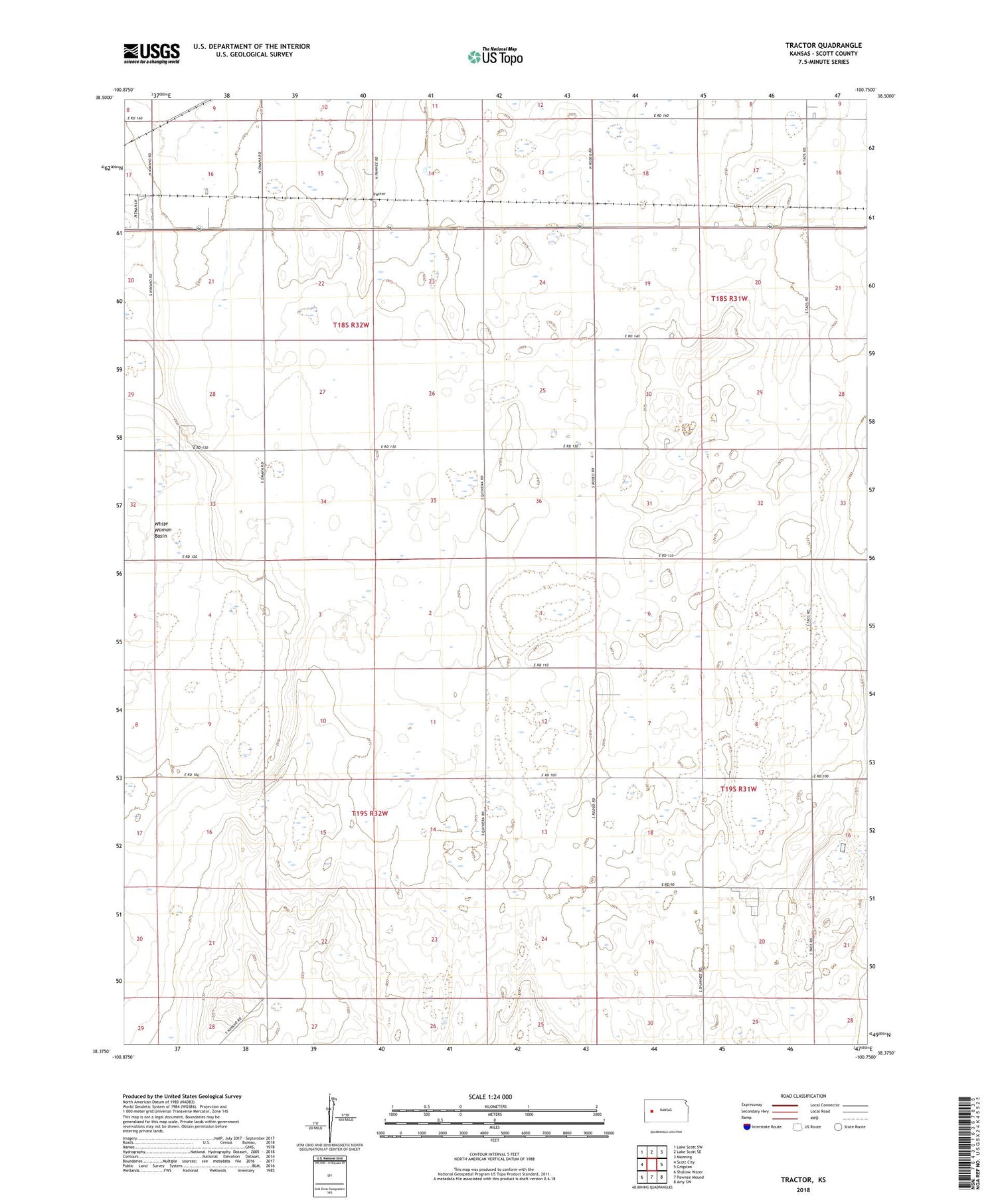 Tractor Kansas US Topo Map Image