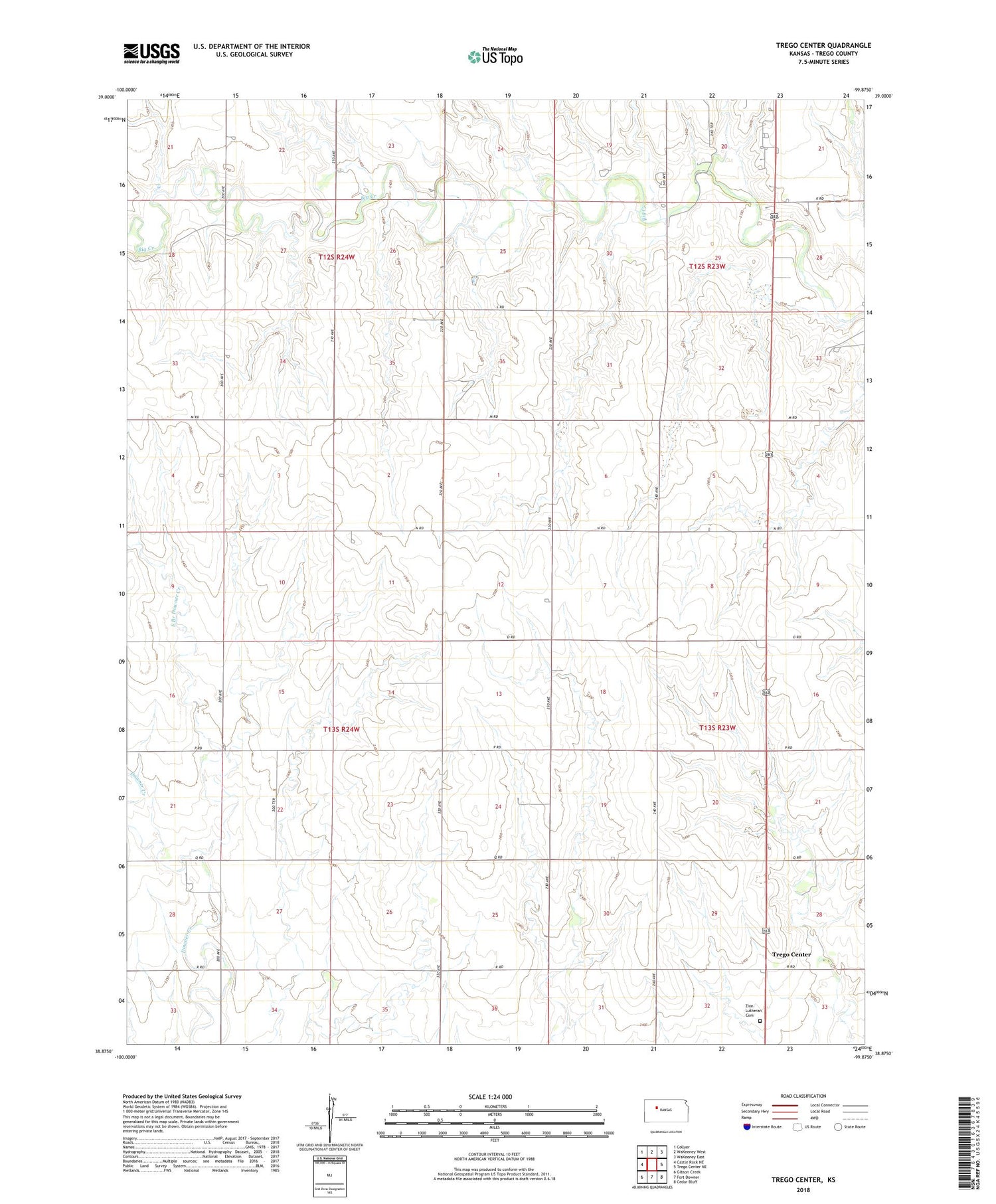 Trego Center Kansas US Topo Map Image
