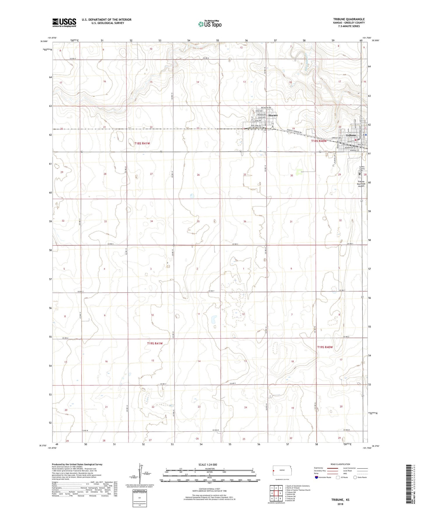Tribune Kansas US Topo Map Image