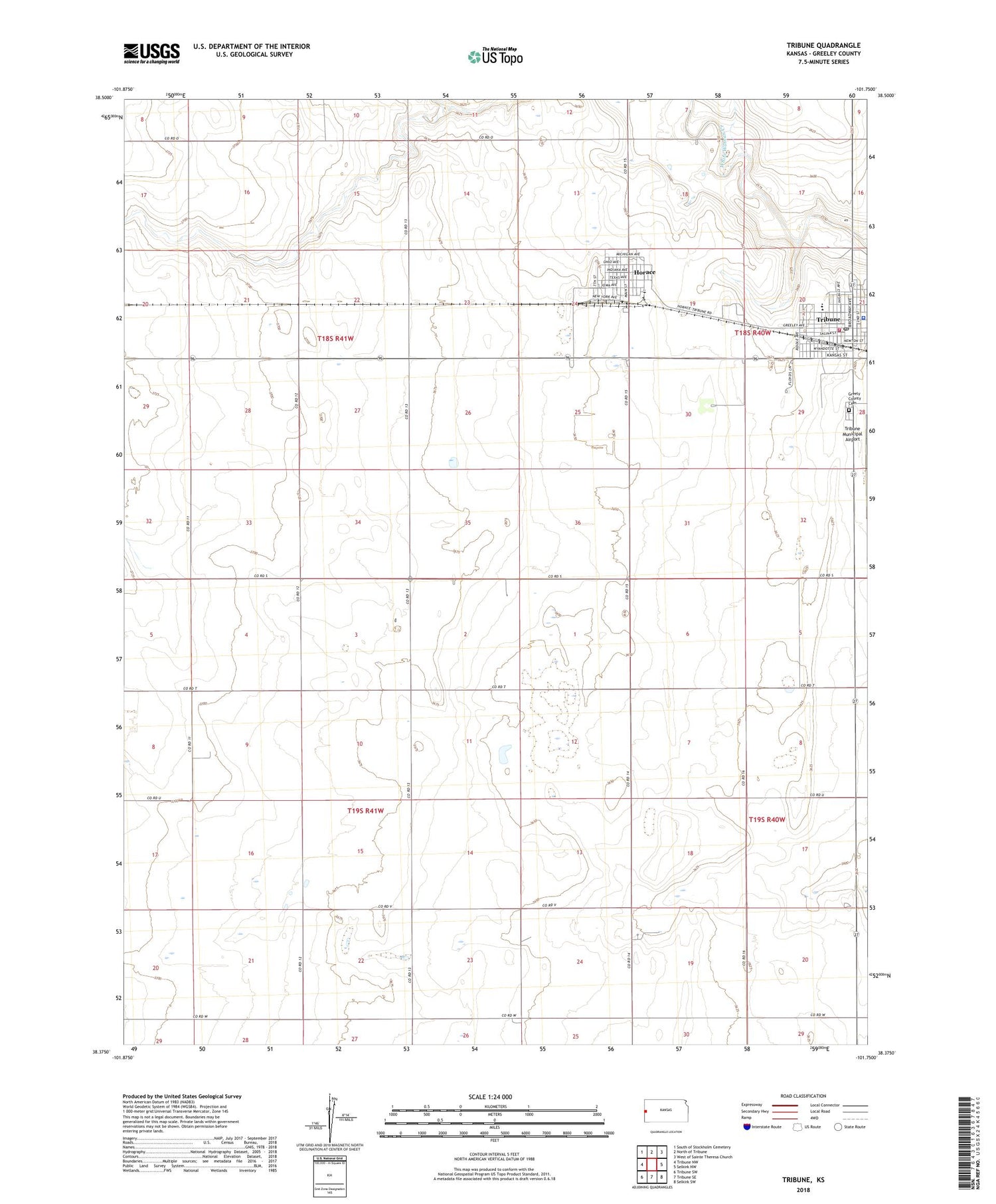 Tribune Kansas US Topo Map Image