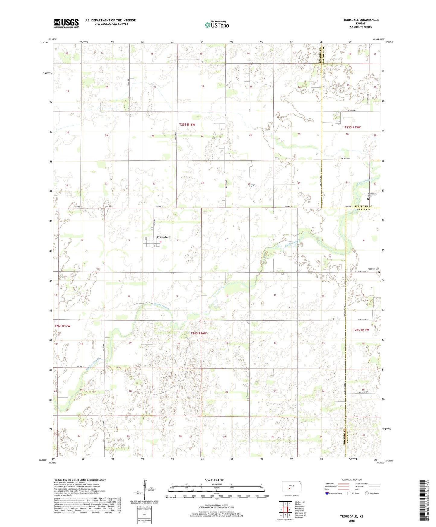 Trousdale Kansas US Topo Map Image