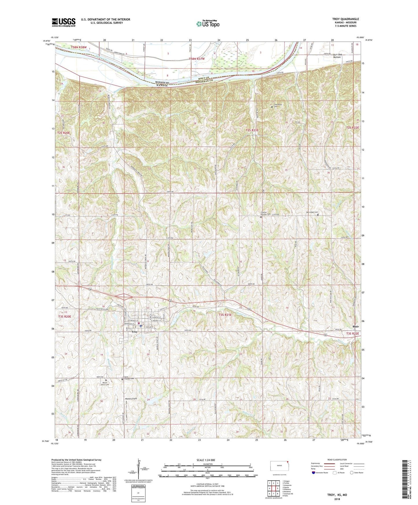 Troy Kansas US Topo Map Image