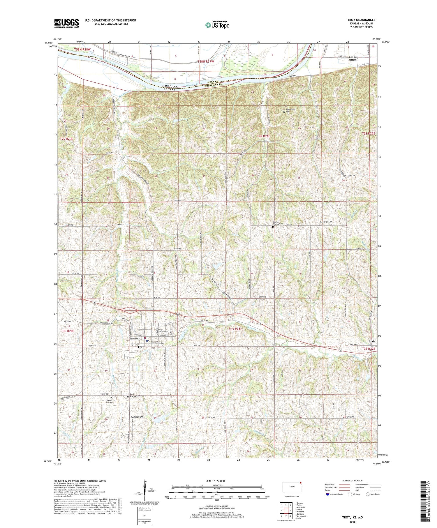 Troy Kansas US Topo Map Image