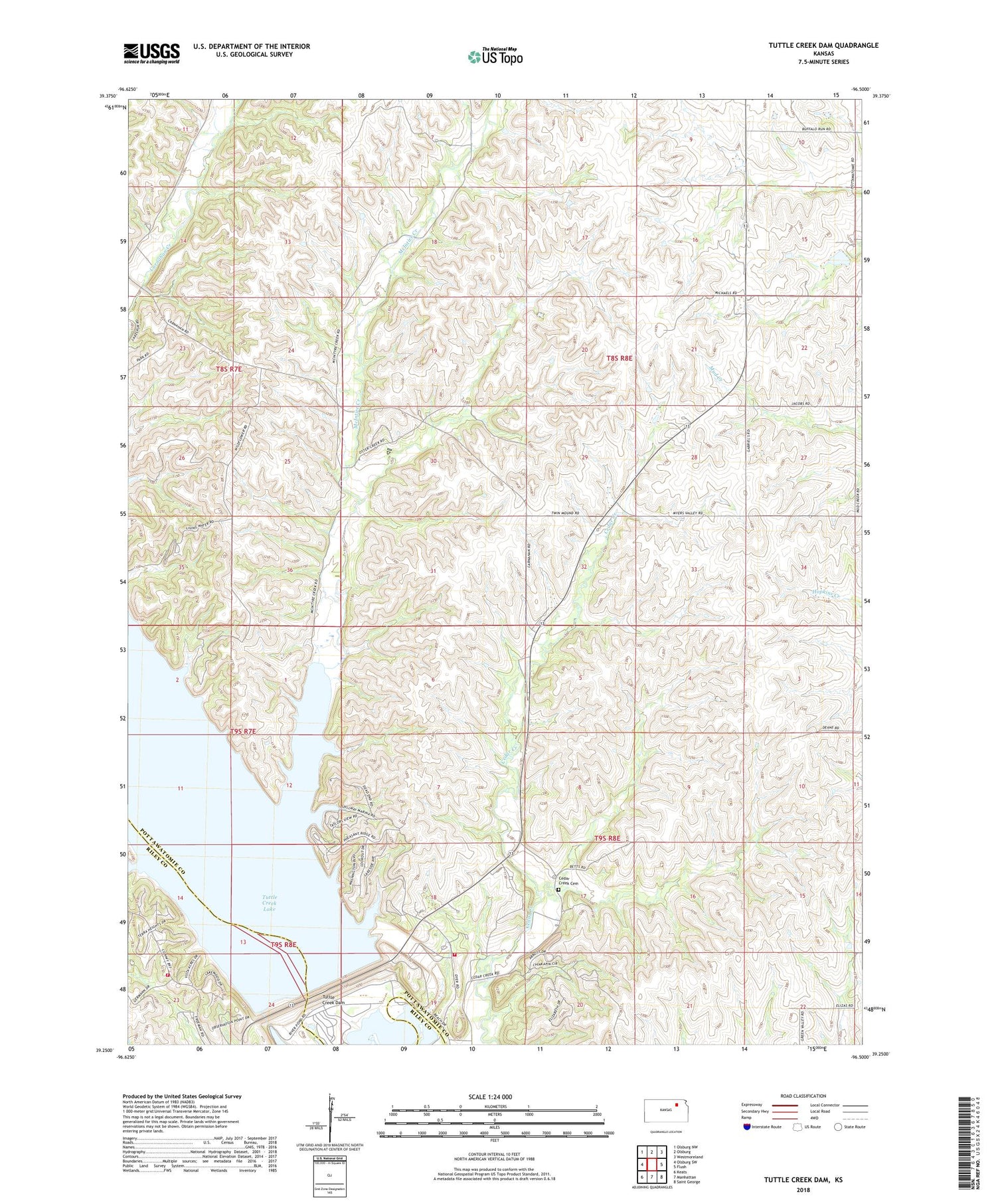 Tuttle Creek Dam Kansas US Topo Map Image