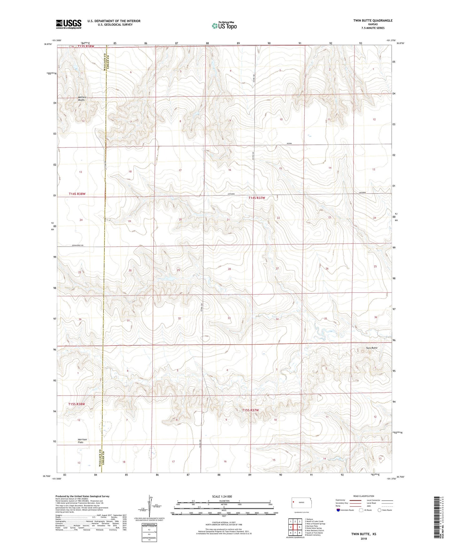 Twin Butte Kansas US Topo Map Image