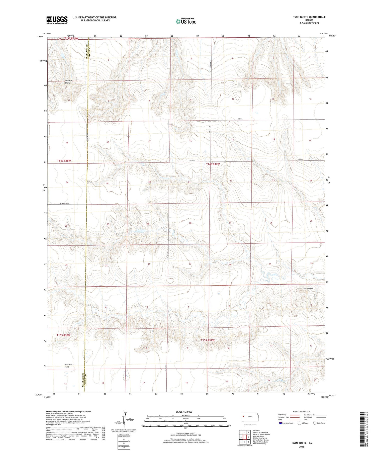 Twin Butte Kansas US Topo Map Image