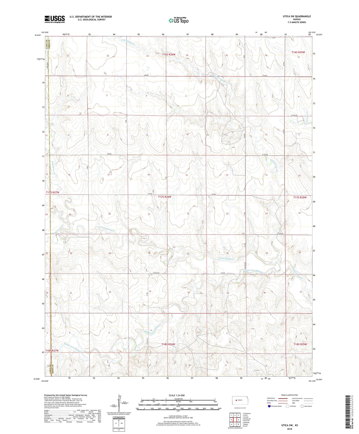 Utica SW Kansas US Topo Map Image