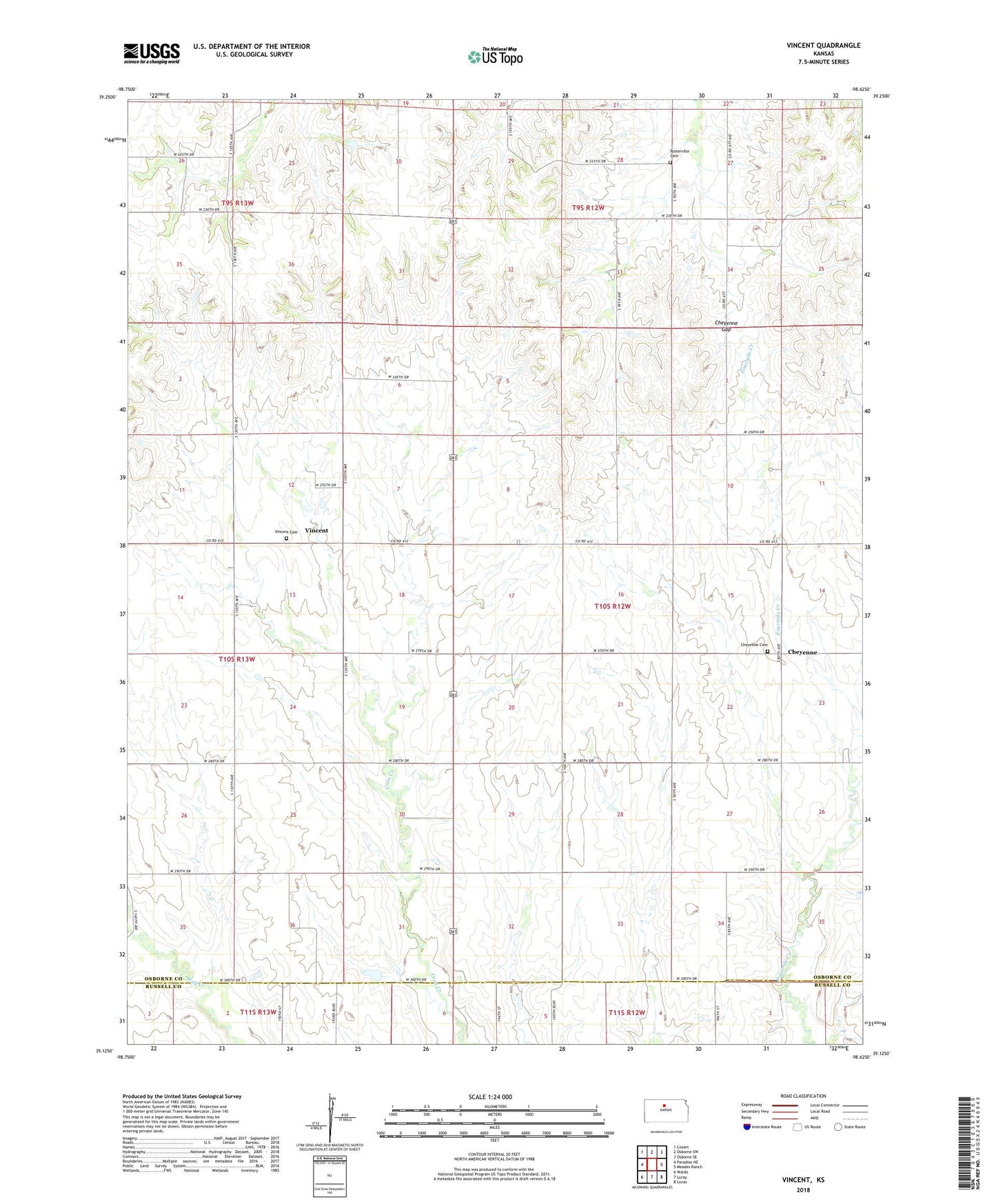 Vincent Kansas US Topo Map Image
