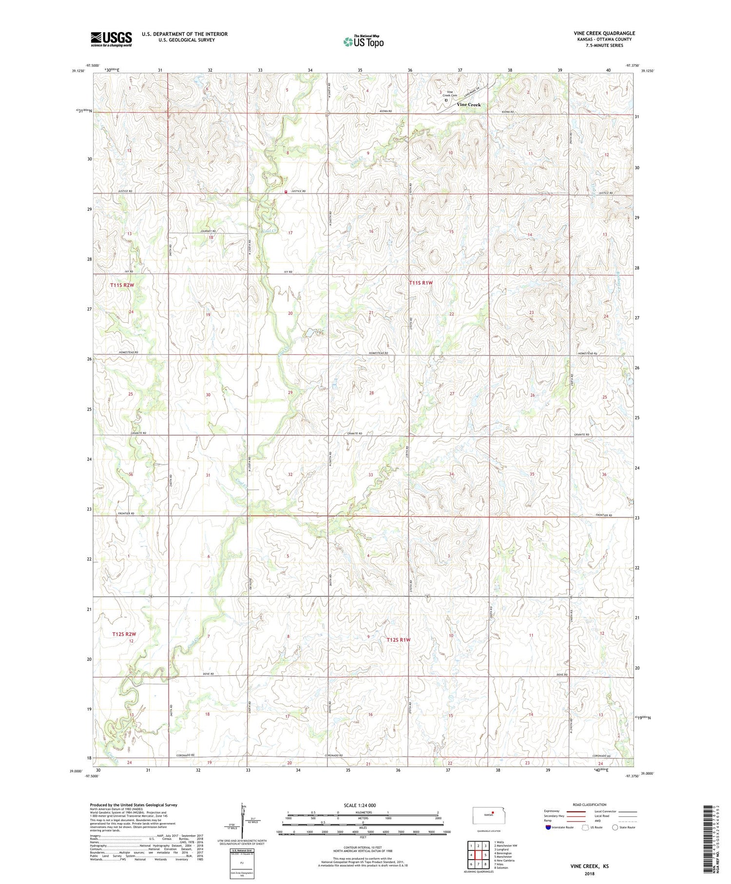 Vine Creek Kansas US Topo Map Image