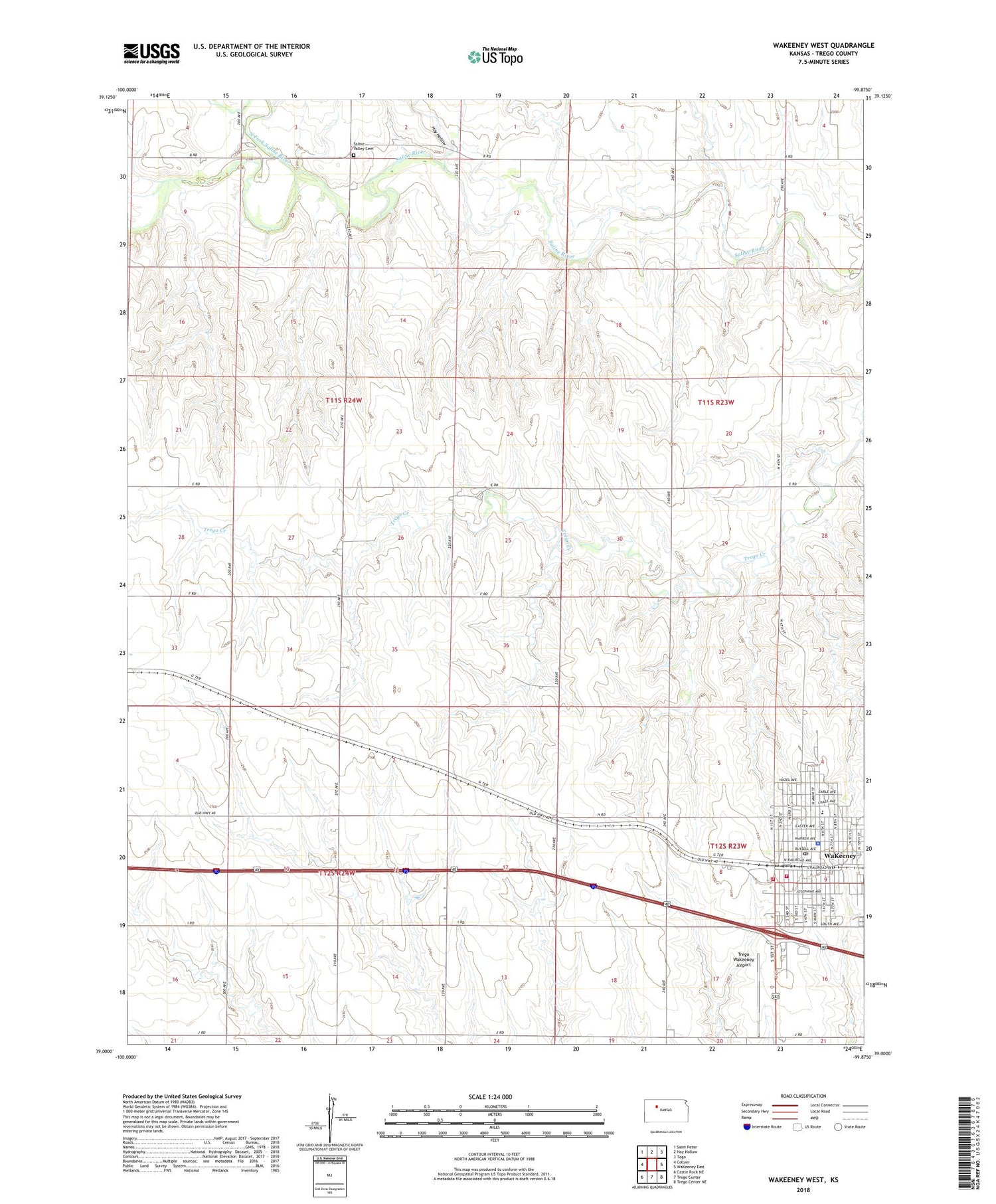 WaKeeney West Kansas US Topo Map Image