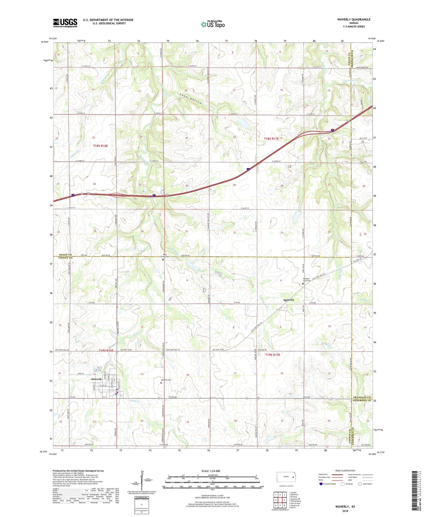 Waverly Kansas US Topo Map Image