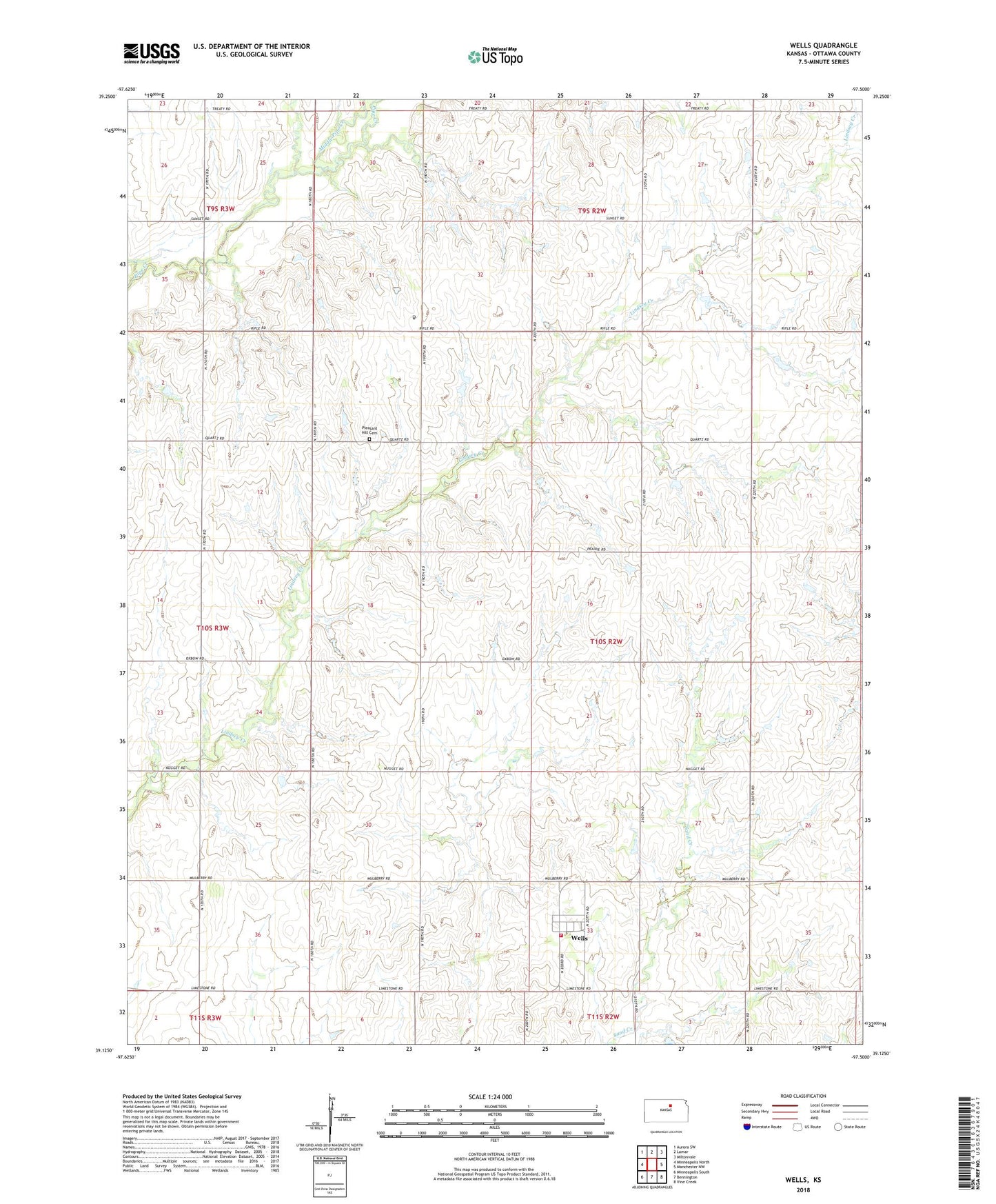Wells Kansas US Topo Map Image