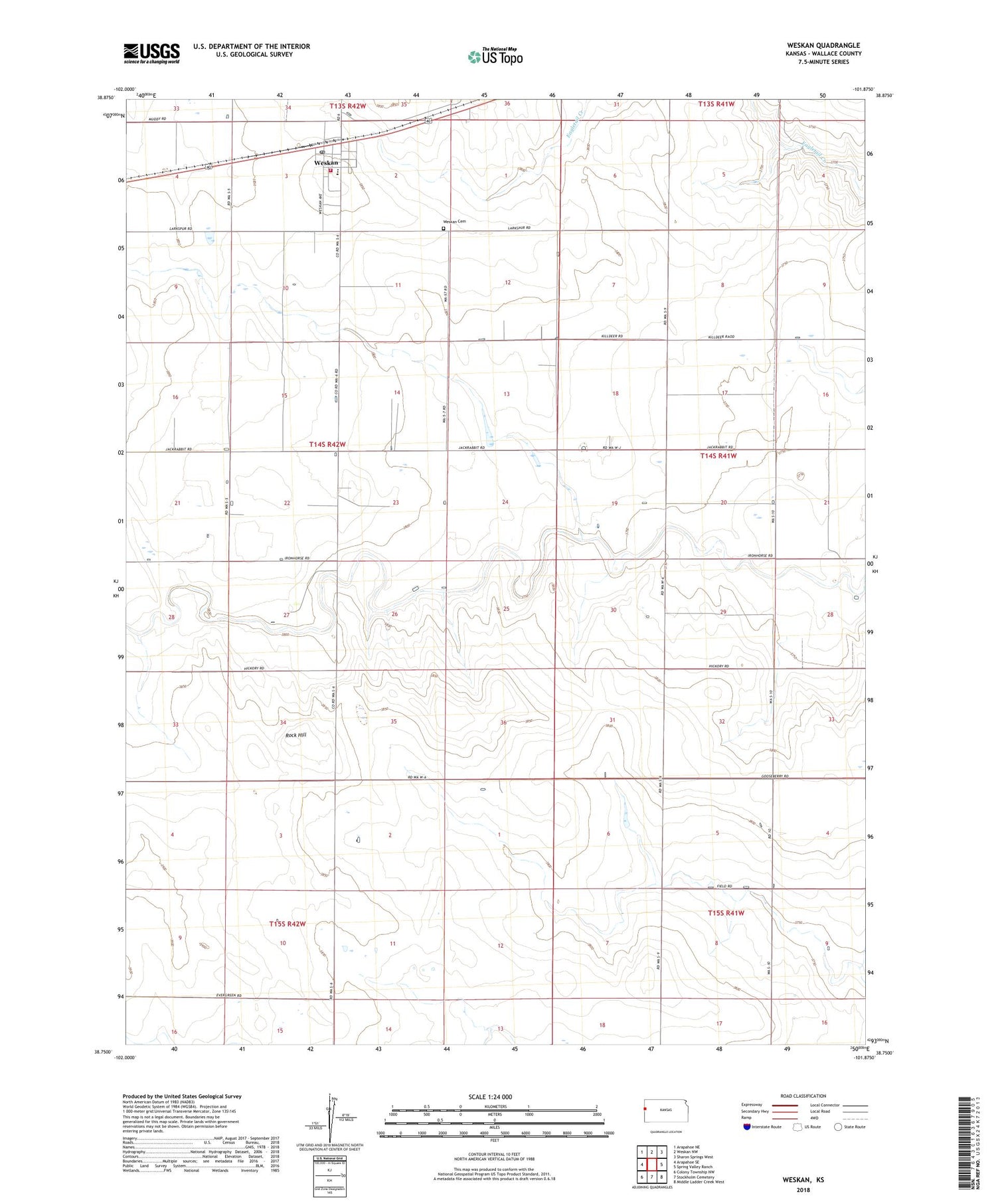 Weskan Kansas US Topo Map Image