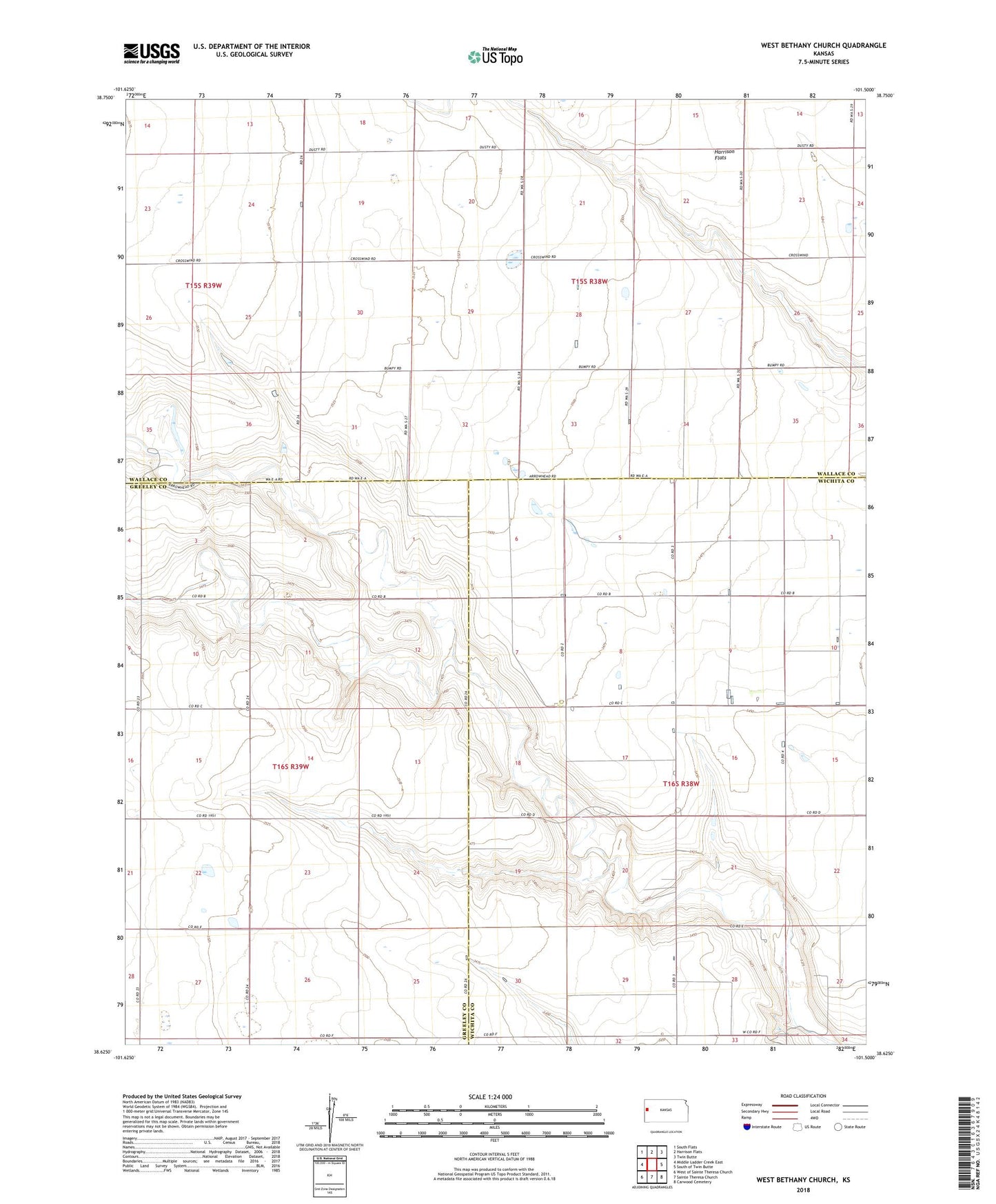 West Bethany Church Kansas US Topo Map Image