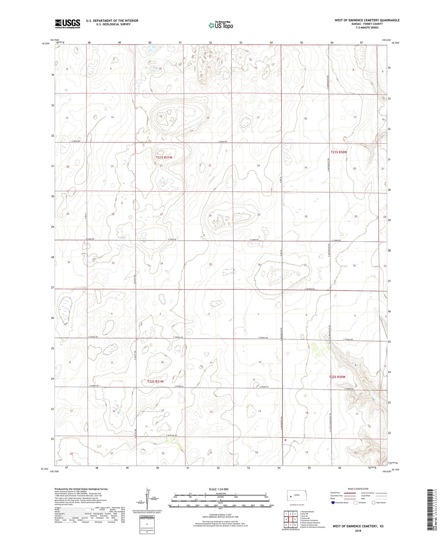 West of Eminence Cemetery Kansas US Topo Map Image