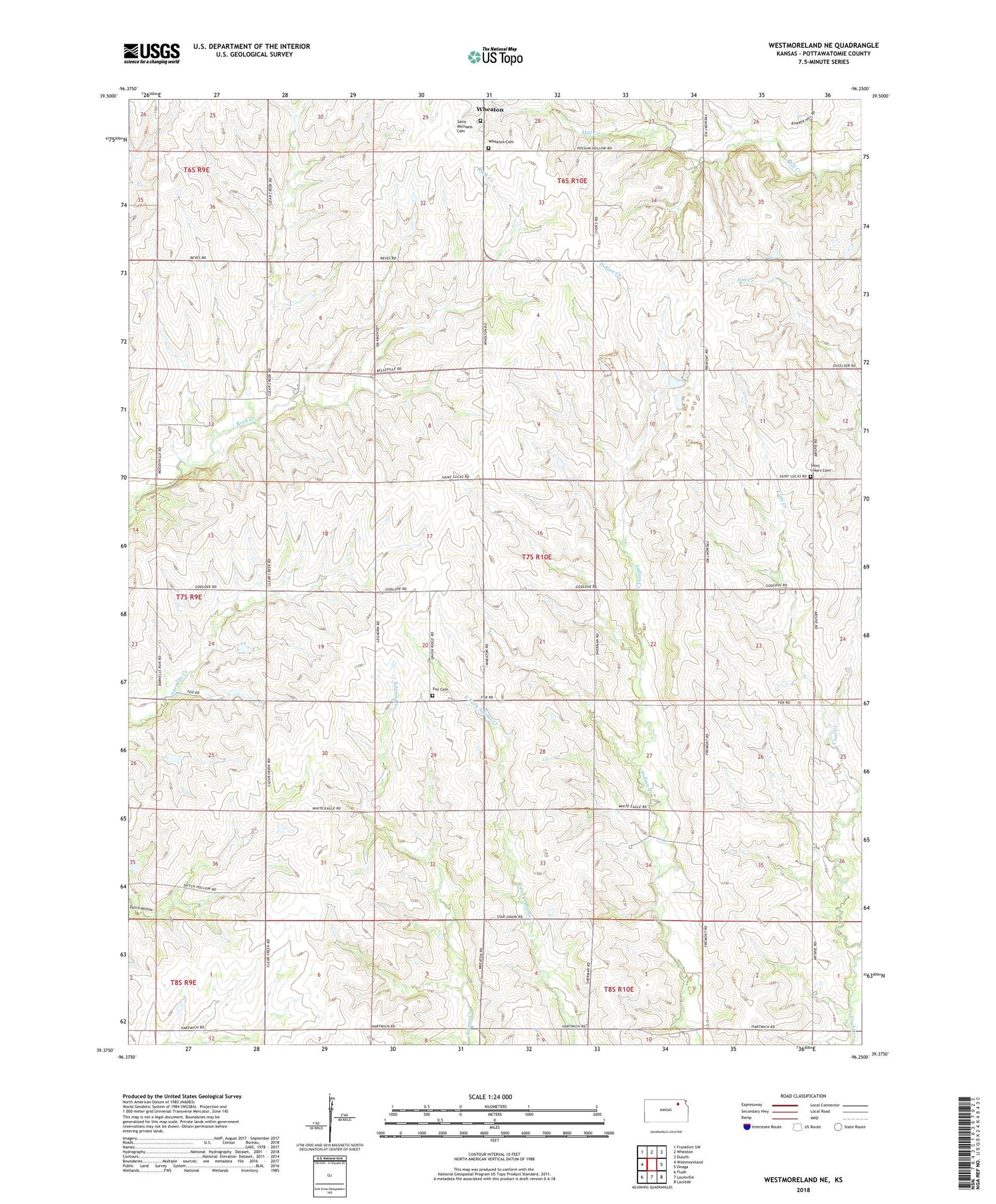 Westmoreland NE Kansas US Topo Map Image