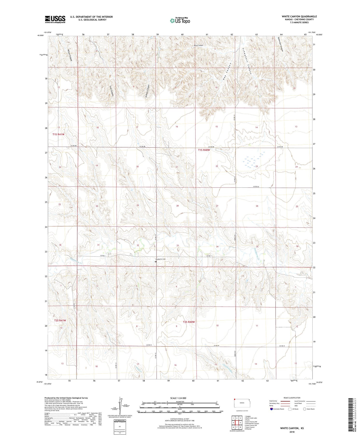 White Canyon Kansas US Topo Map Image