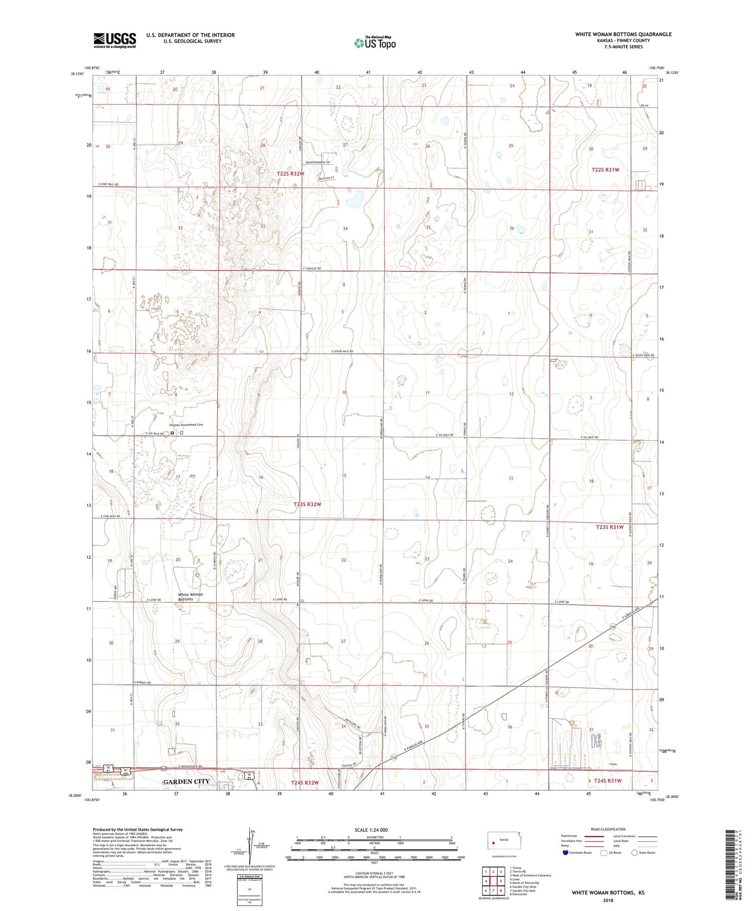 White Woman Bottoms Kansas US Topo Map Image
