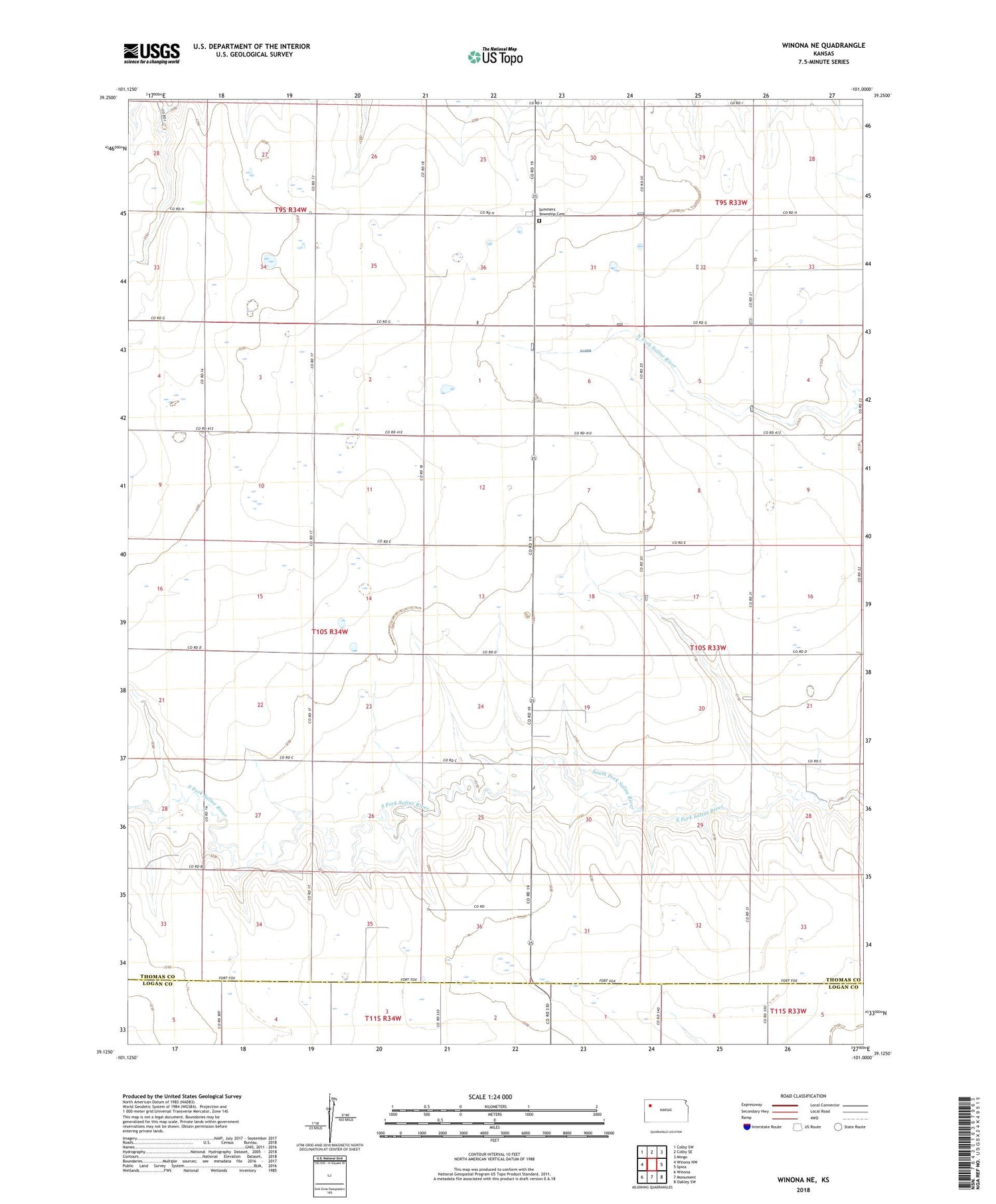 Winona NE Kansas US Topo Map Image