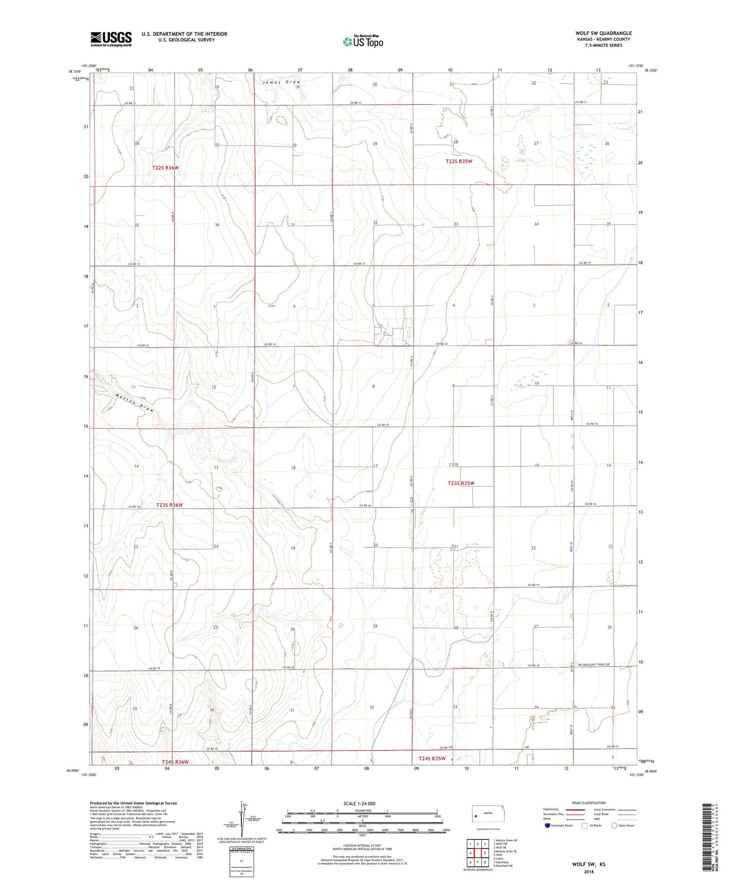 Wolf SW Kansas US Topo Map Image
