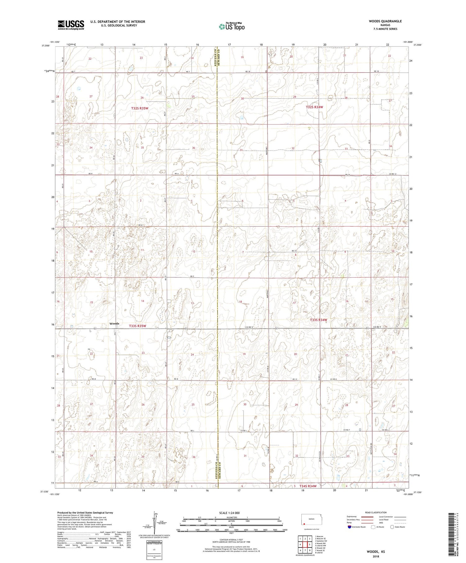 Woods Kansas US Topo Map Image