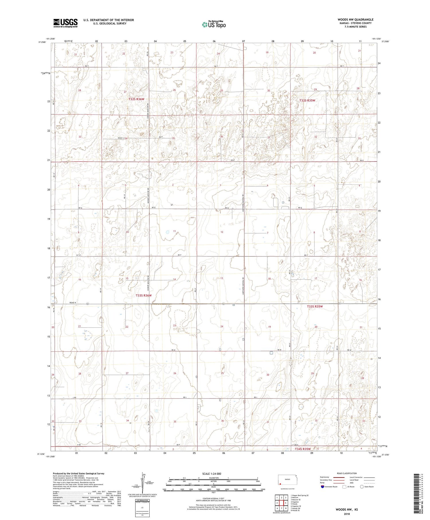 Woods NW Kansas US Topo Map Image