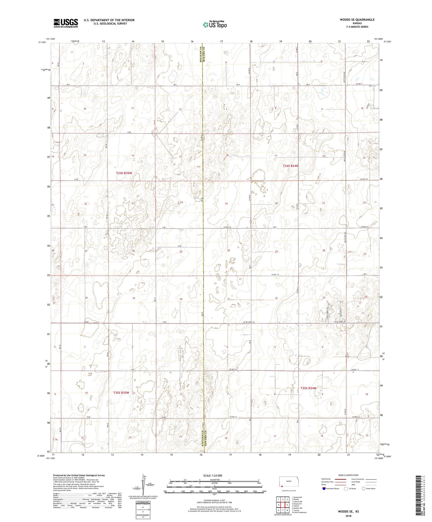 Woods SE Kansas US Topo Map Image