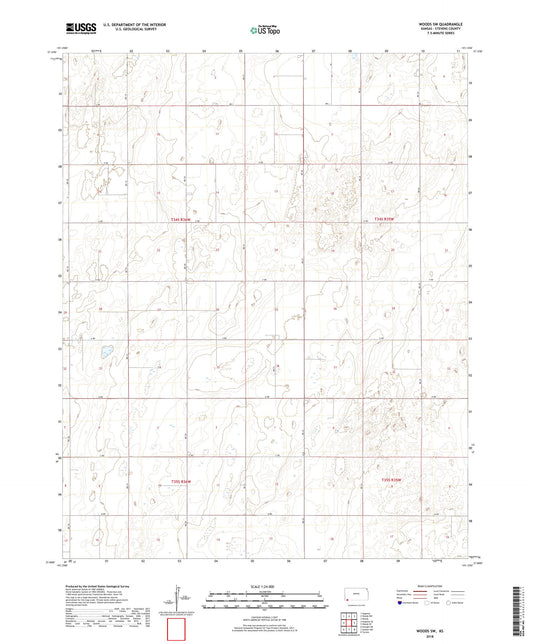 Woods SW Kansas US Topo Map Image