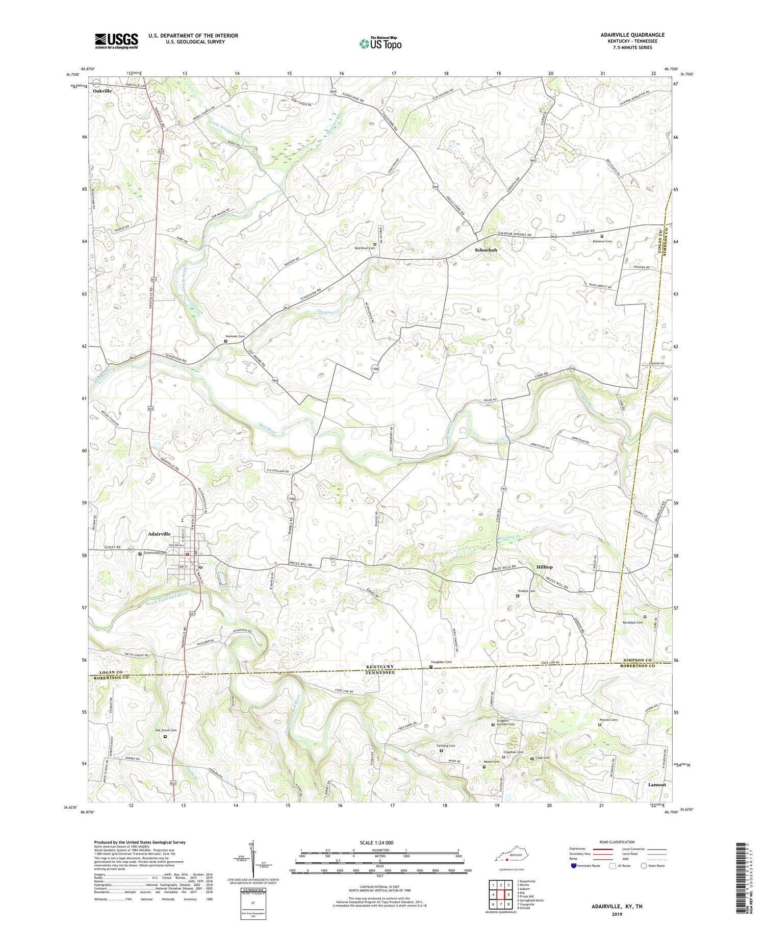 Adairville Kentucky US Topo Map Image