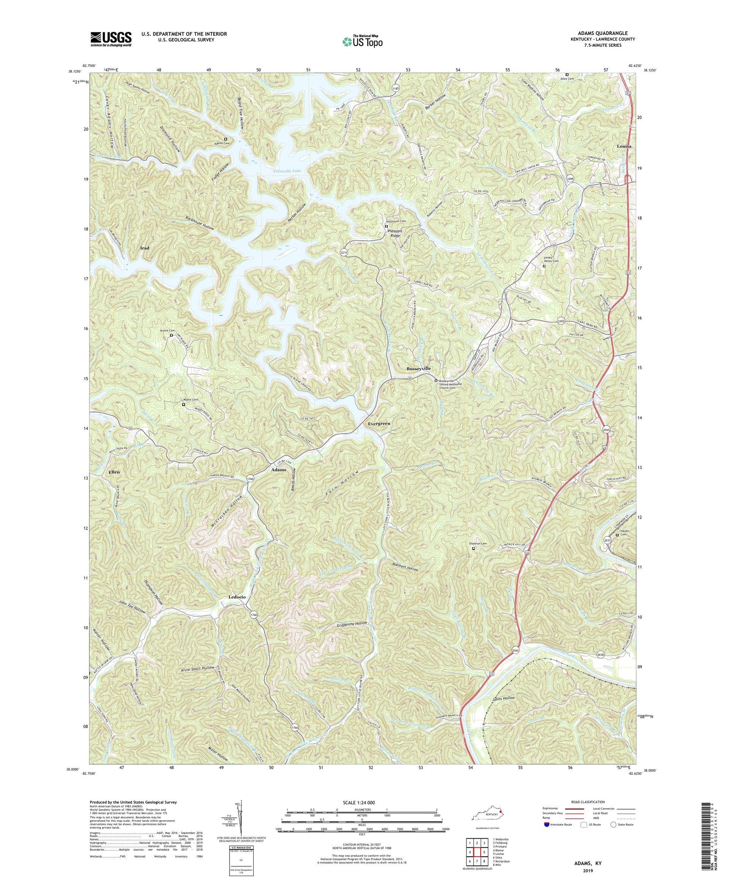 Adams Kentucky US Topo Map Image