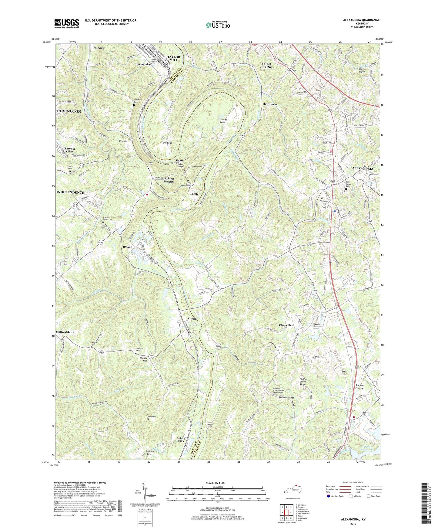 Alexandria Kentucky US Topo Map Image