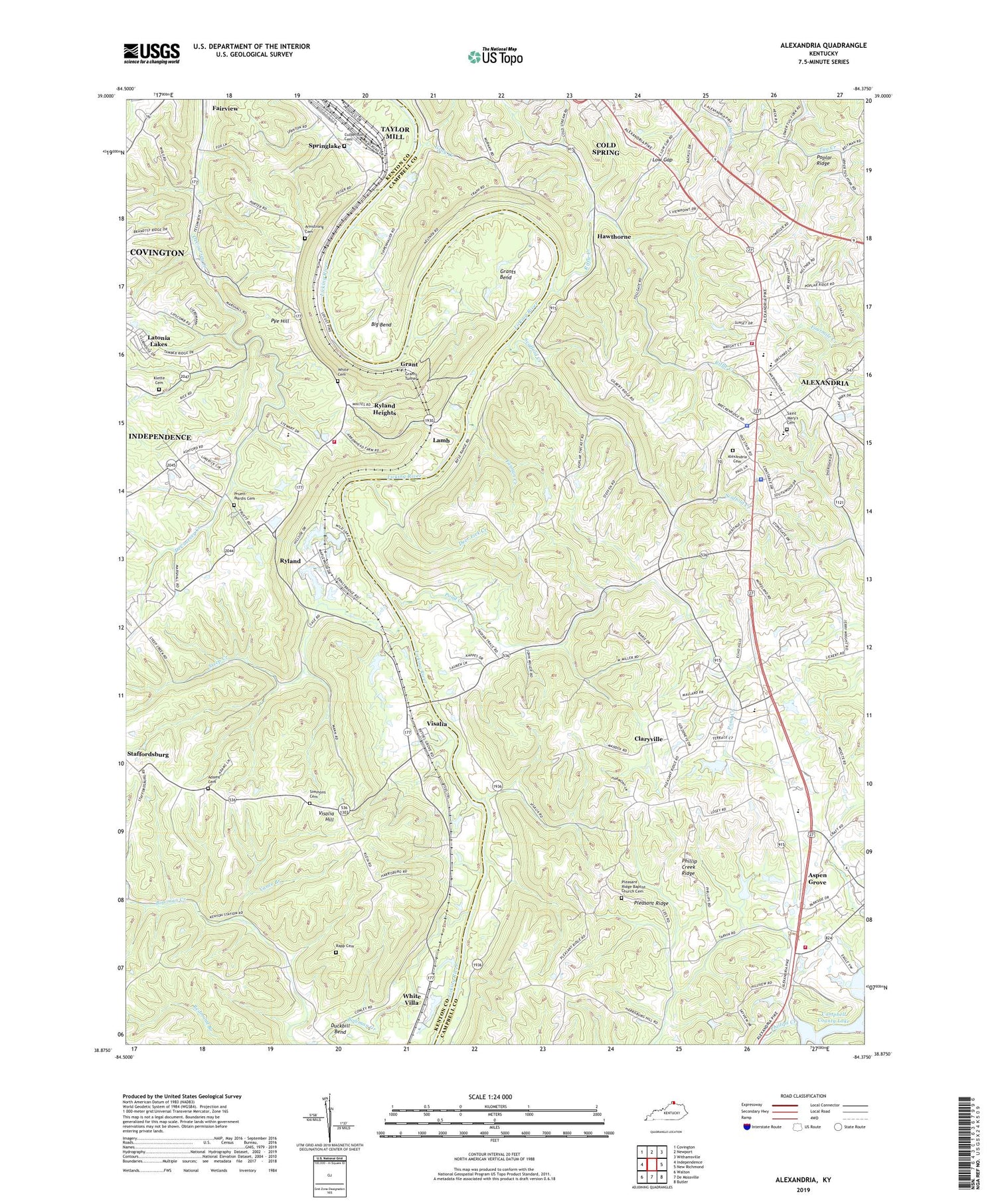 Alexandria Kentucky US Topo Map Image