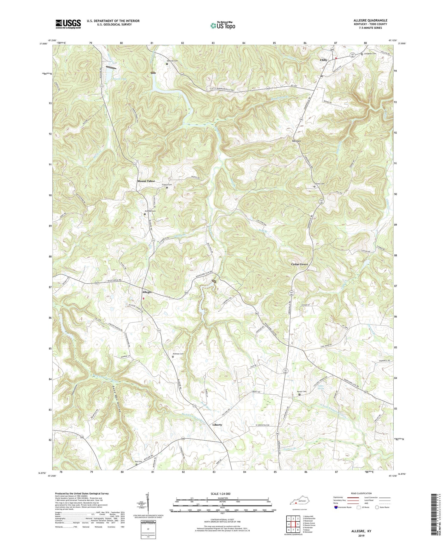 Allegre Kentucky US Topo Map Image