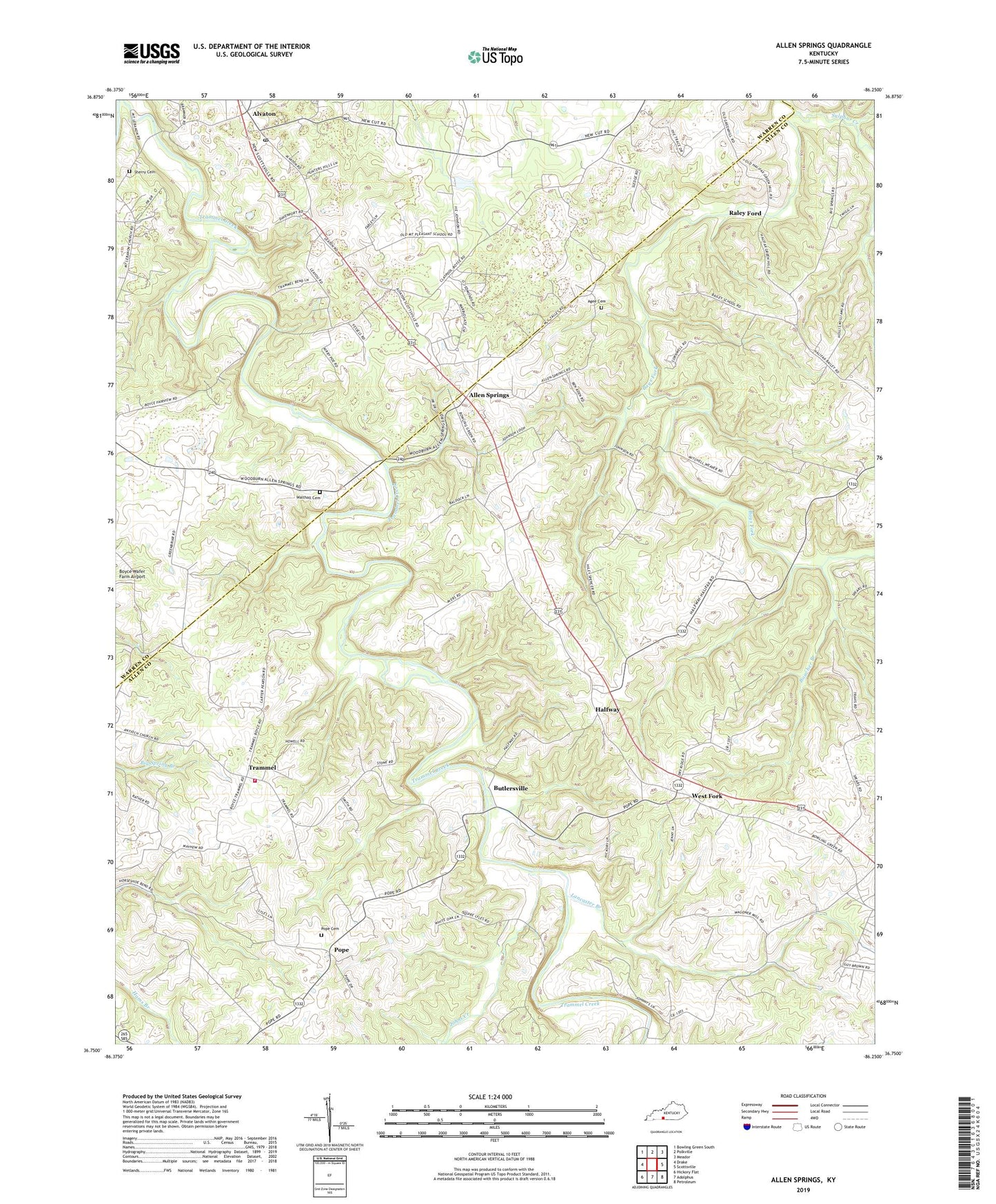 Allen Springs Kentucky US Topo Map Image