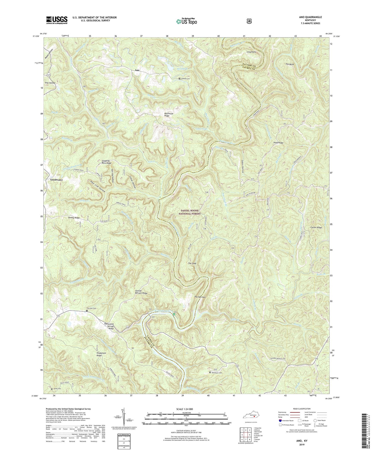 Ano Kentucky US Topo Map Image