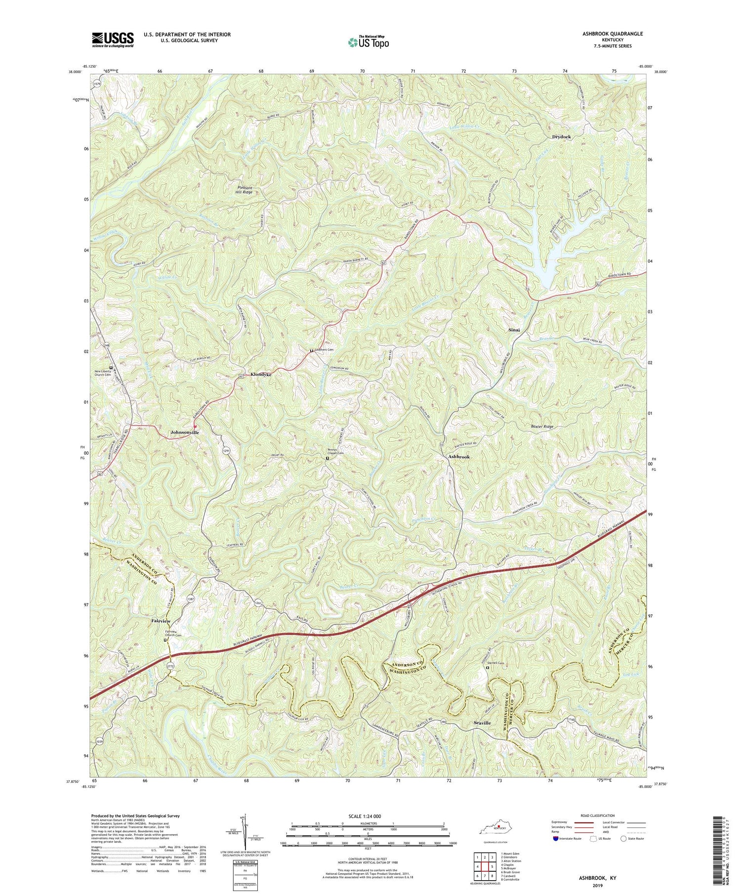 Ashbrook Kentucky US Topo Map Image