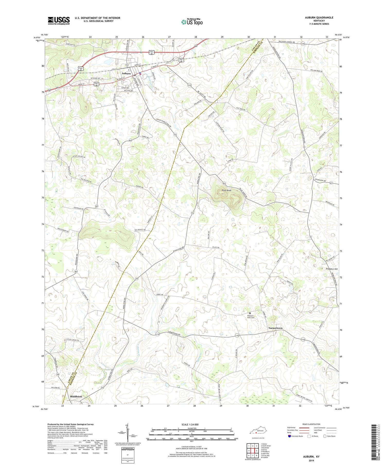 Auburn Kentucky US Topo Map Image