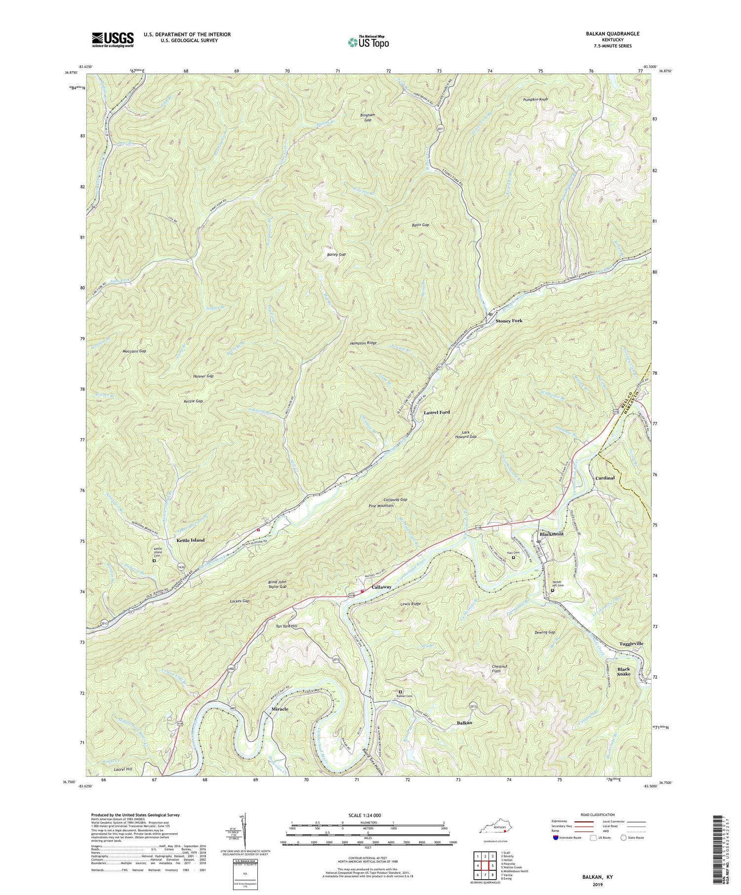 Balkan Kentucky US Topo Map Image