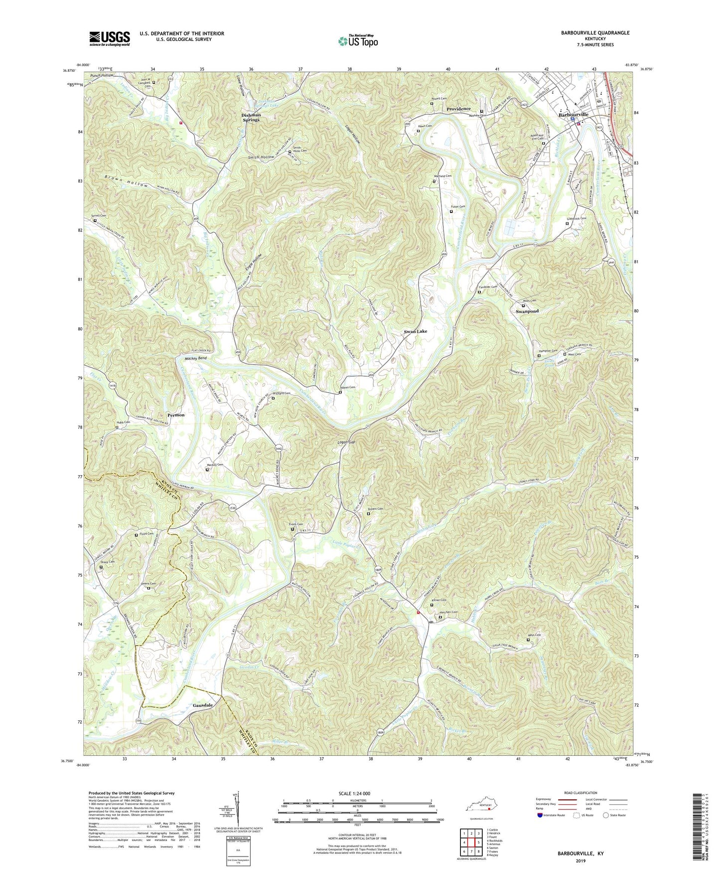 Barbourville Kentucky US Topo Map Image