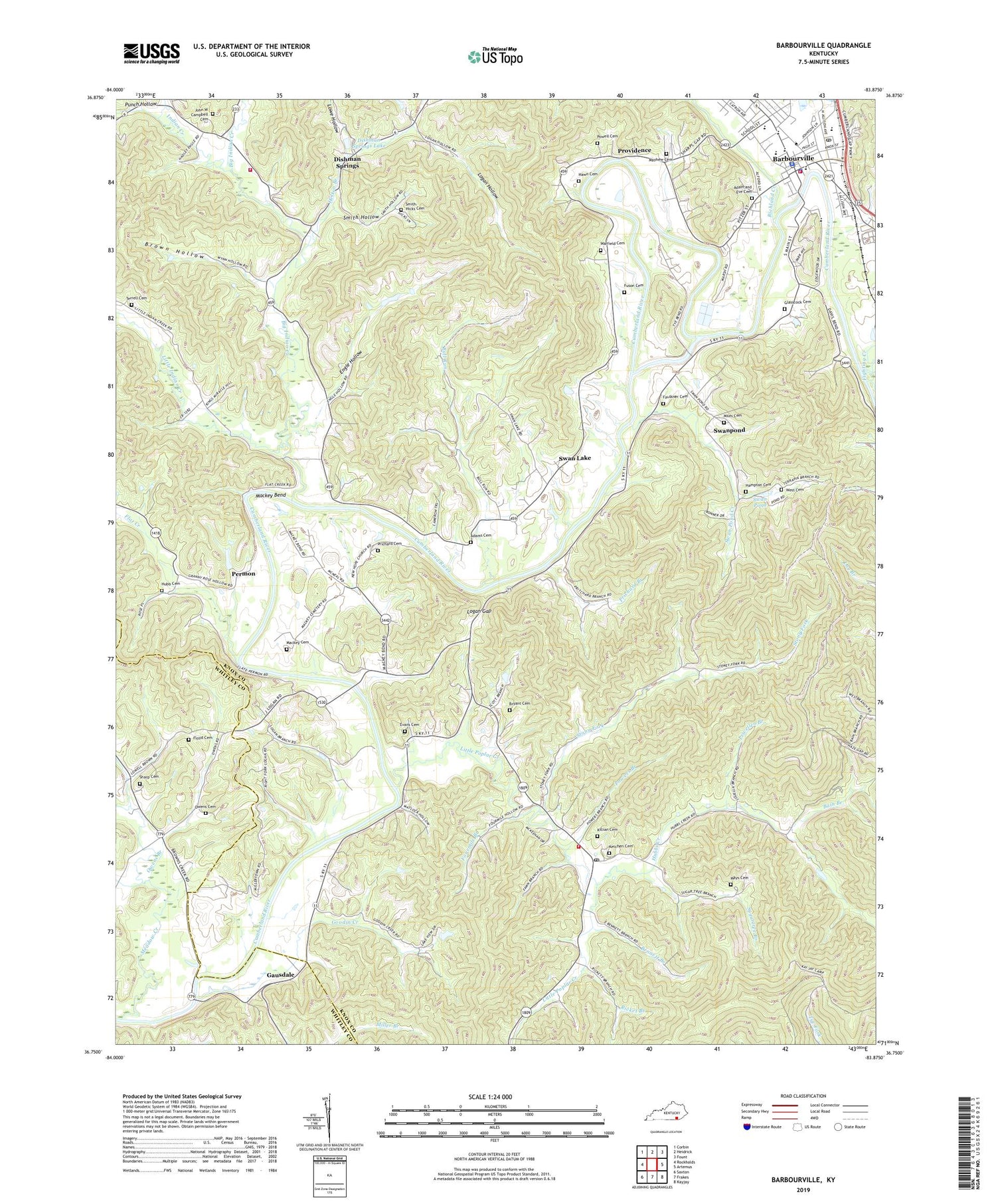 Barbourville Kentucky US Topo Map Image