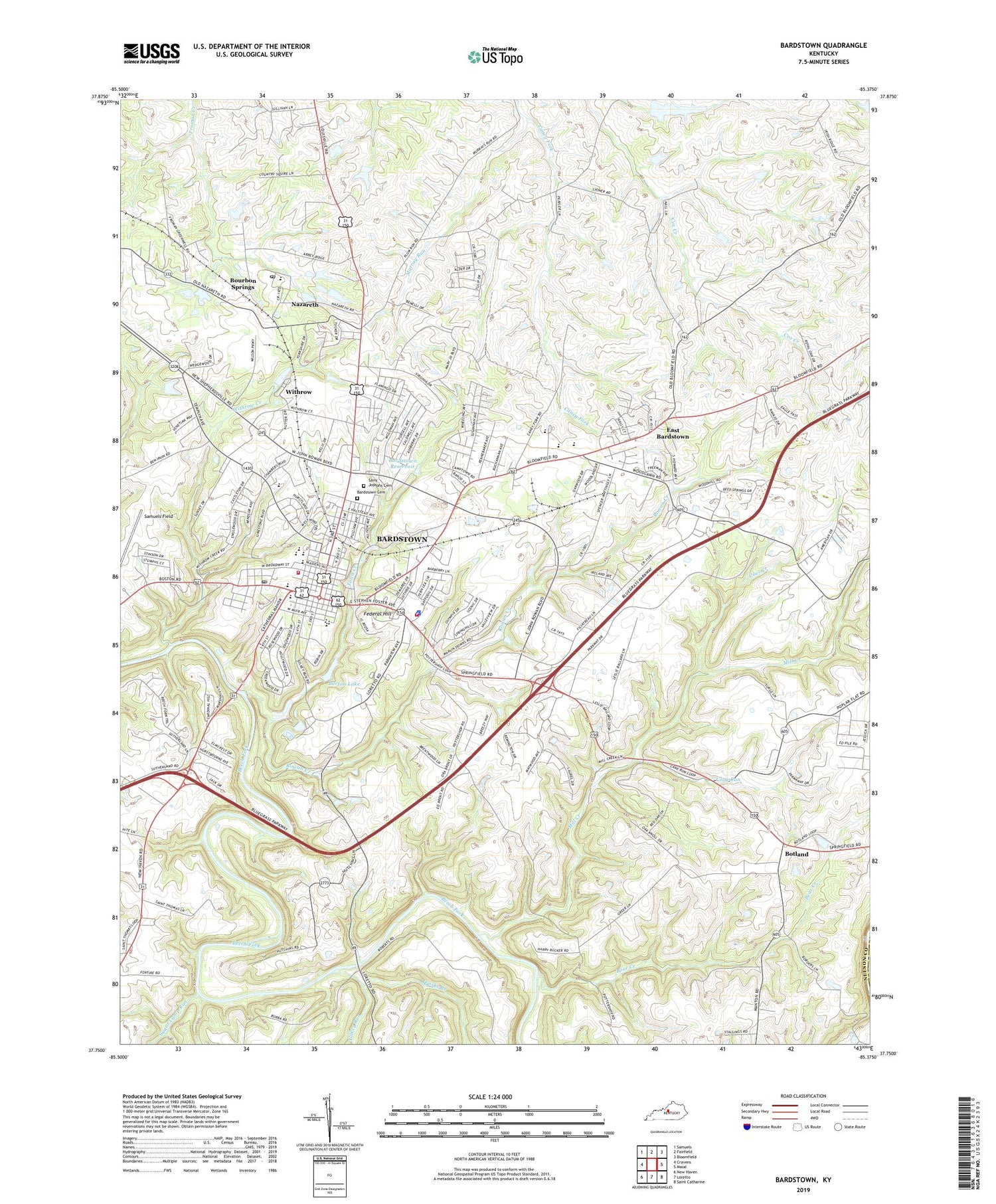 Bardstown Kentucky US Topo Map Image