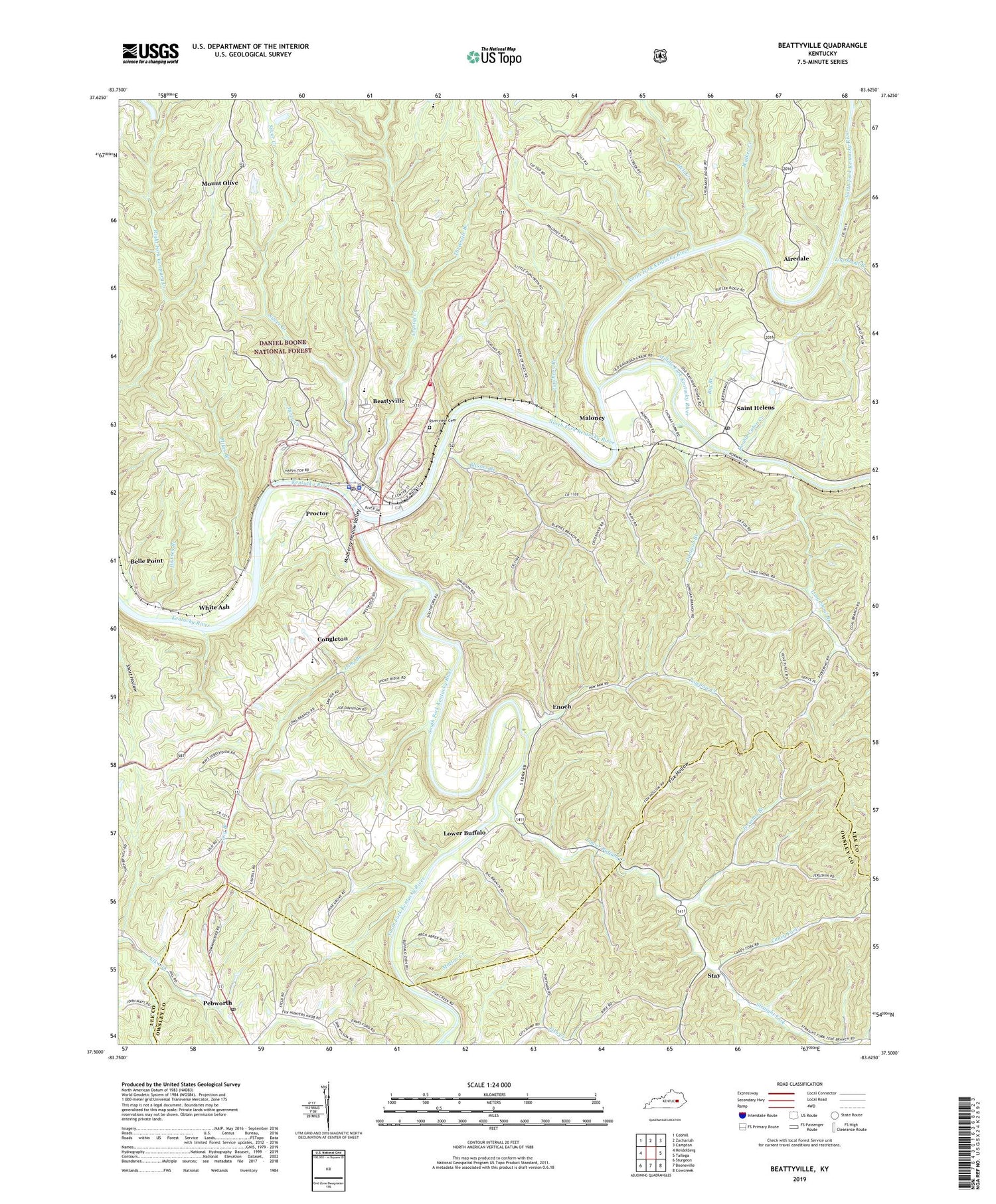 Beattyville Kentucky US Topo Map Image
