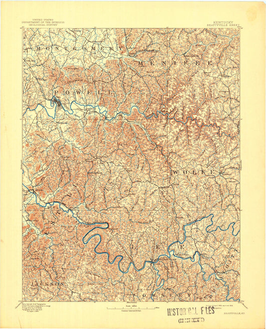 Historic 1892 Beattyville Kentucky 30'x30' Topo Map Image
