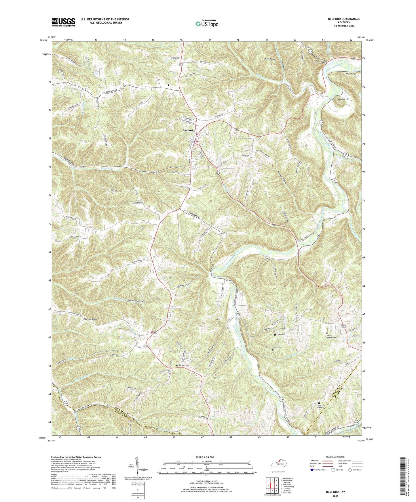 Bedford Kentucky US Topo Map Image