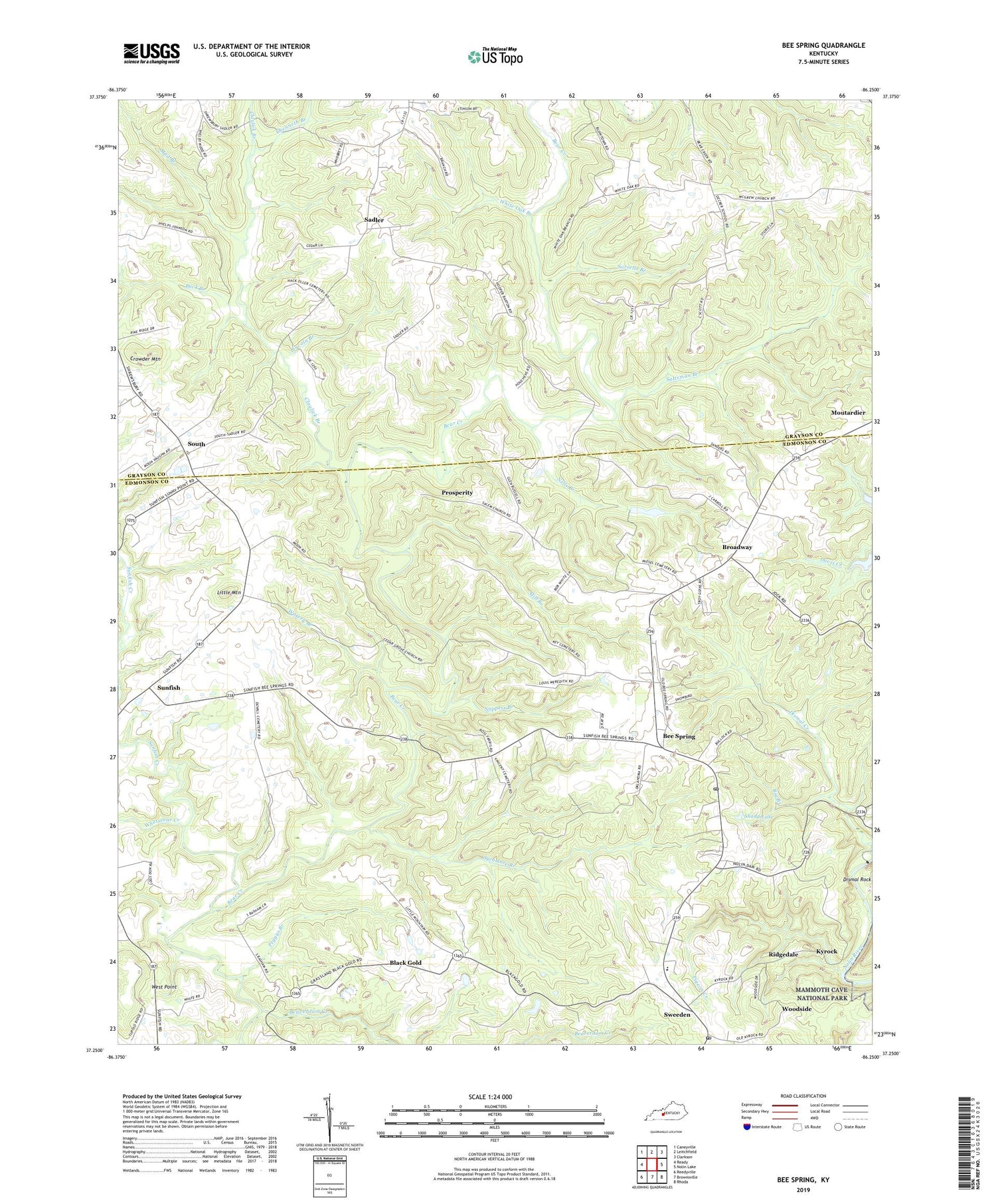 Bee Spring Kentucky US Topo Map Image