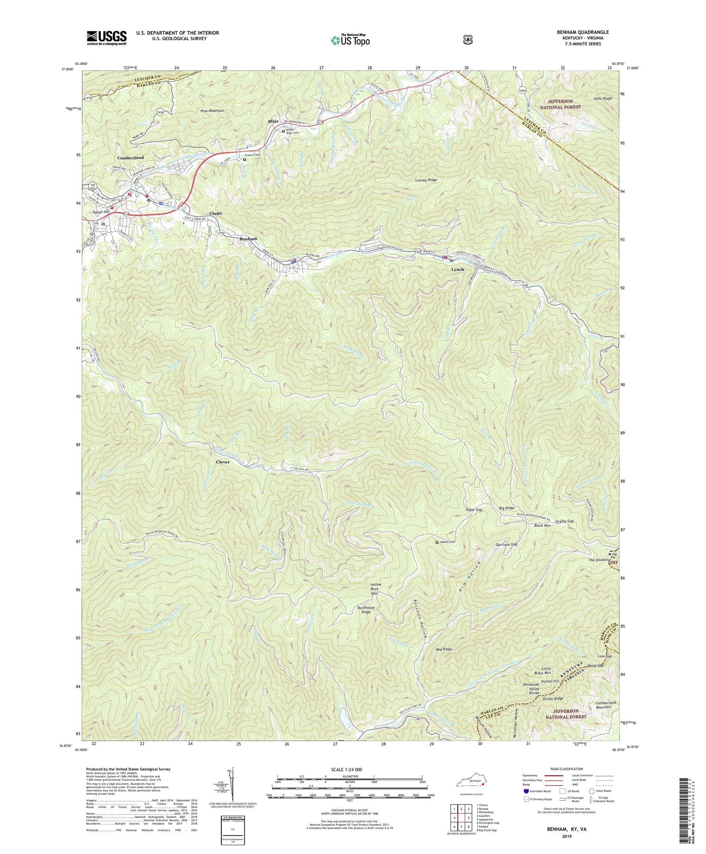 Benham Kentucky US Topo Map Image